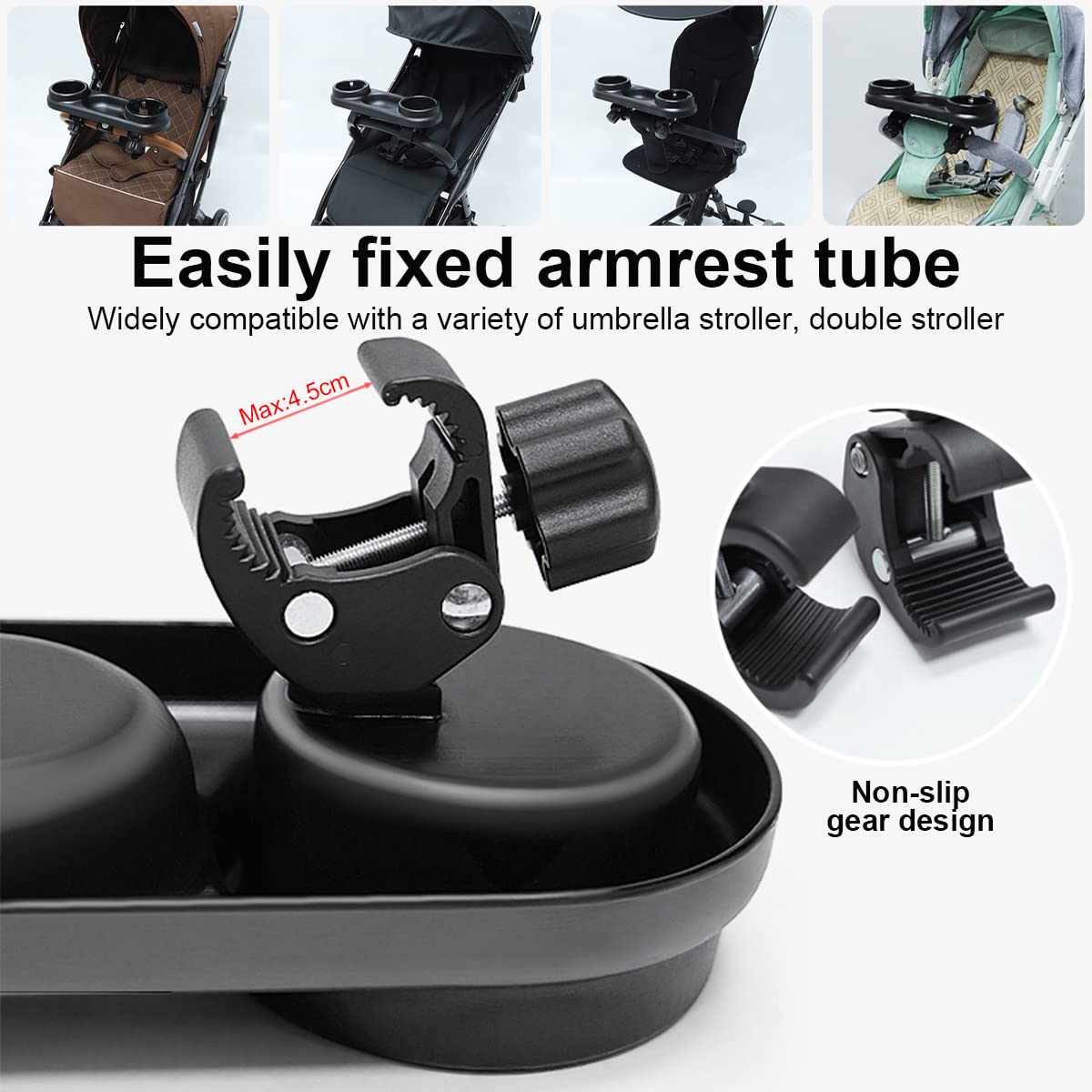 Universal Stroller Snack Tray with Cup Holder - Removable Non-Slip Food Tray for Baby Strollers | Fits Round Armrests | Perfect for Snacks, Drinks & Toys On-the-Go (Park, Travel, Shopping)
