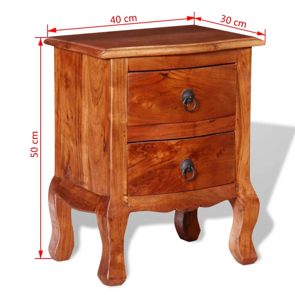 SKM 2-Piece Acacia Wood Nightstands with Drawers - Solid Wood Bedside Tables for Bedroom, Living Room & Guest Room - Modern Night Stands with Storage (Model 3972)