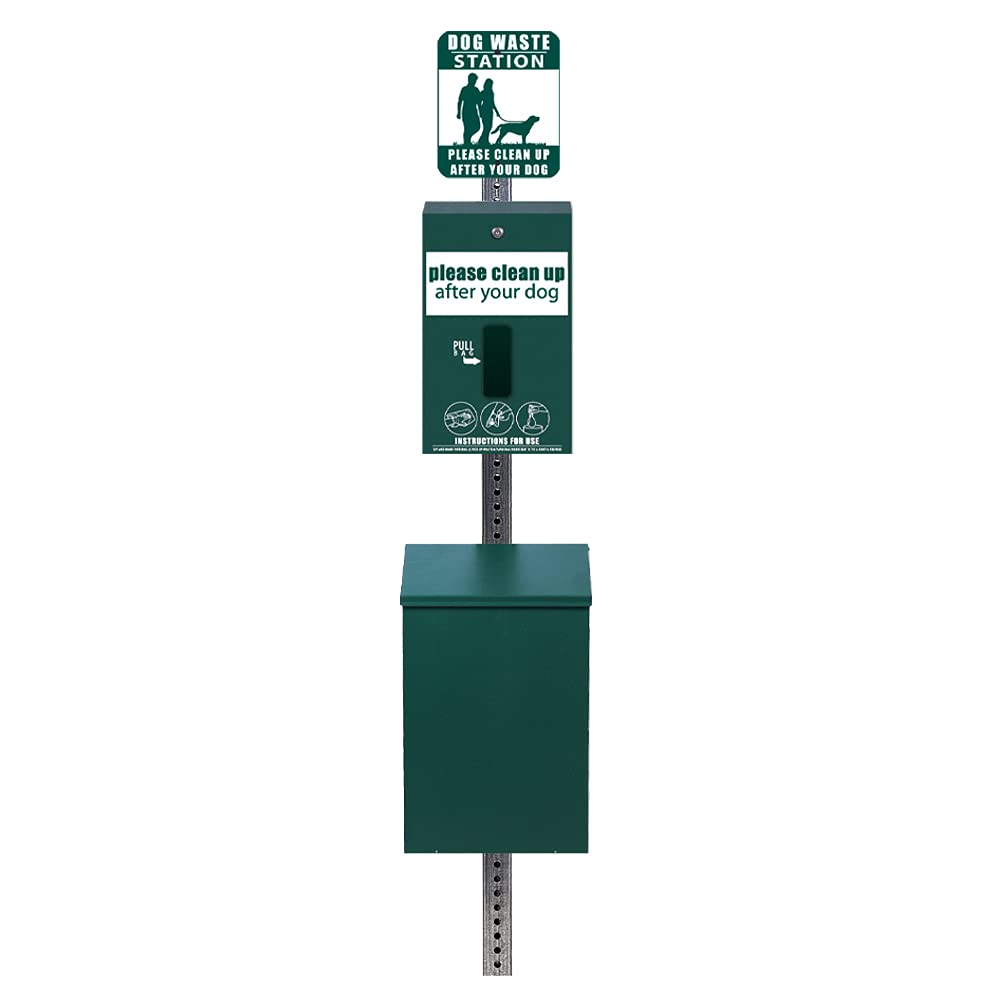Premium Dog Waste Station with MittN Bag™ System - Square Matte Green Can for Parks, Yards & Public Spaces | Eco-Friendly Pet Waste Disposal Solution
