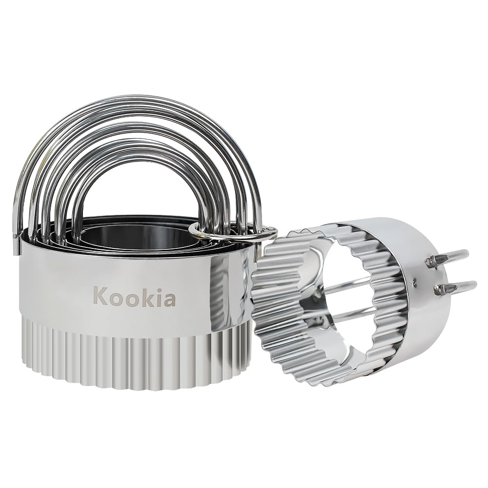5-Piece Stainless Steel Biscuit & Cookie Cutters Set - Fluted Round Baking Tools with Ergonomic Handles | Perfect for Homemade Cookies, Pastries, and Holiday Baking
