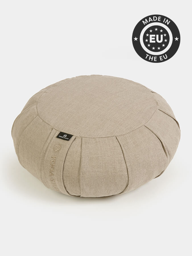 Organic Buckwheat Meditation Zafu Cushion - Round Yoga Pillow with Linen Cover for Yoga Studio, Home Practice & Zen Meditation - Eco-Friendly & Comfortable Support