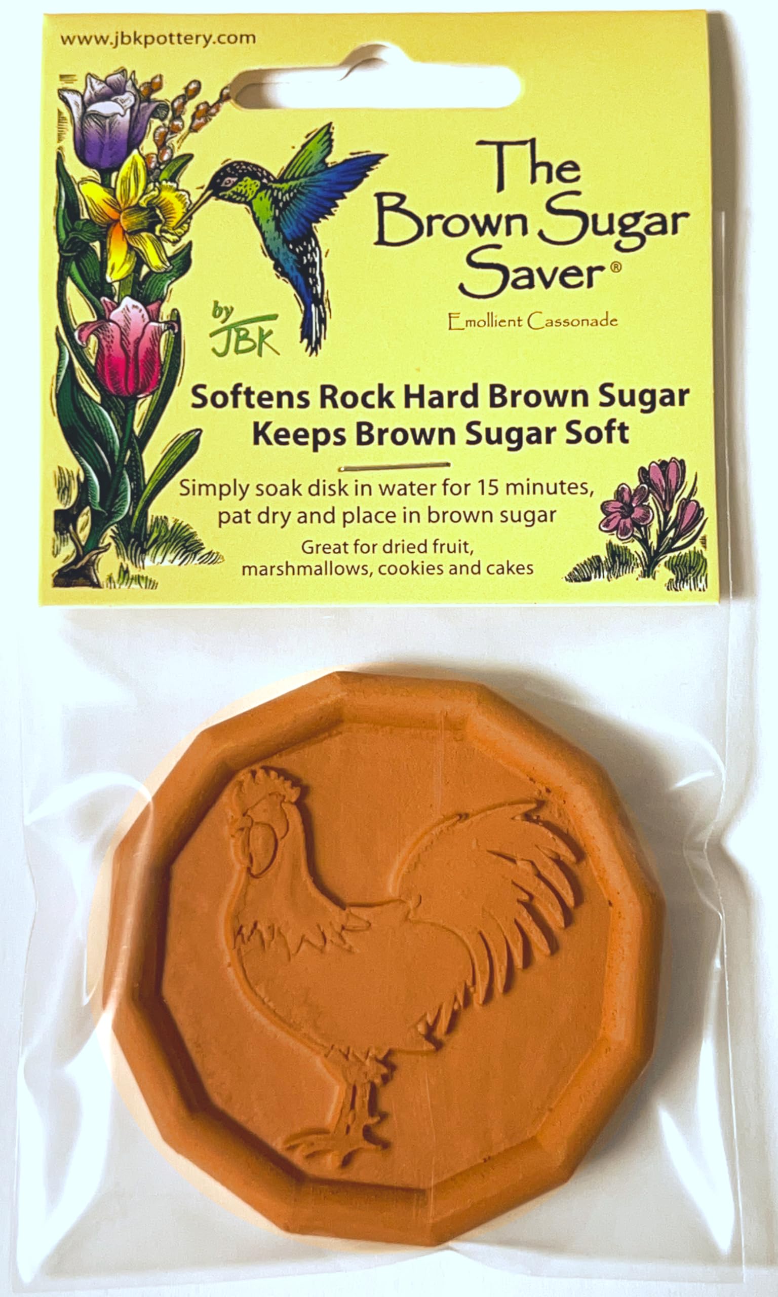 JBK Terra Cotta Brown Sugar Saver - Natural Clay Moisture Absorber for Food & Snacks - Keep Brown Sugar Soft & Snacks Crisp