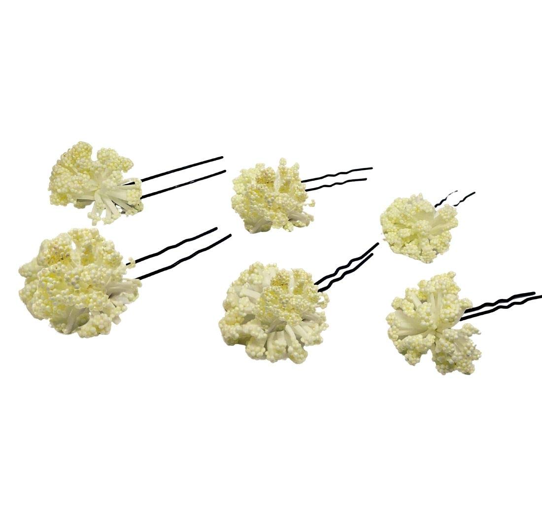 6Pcs Off White Flower Hair Pins - Bridal Hair Accessories for Wedding, Updo, Bun & Special Occasions