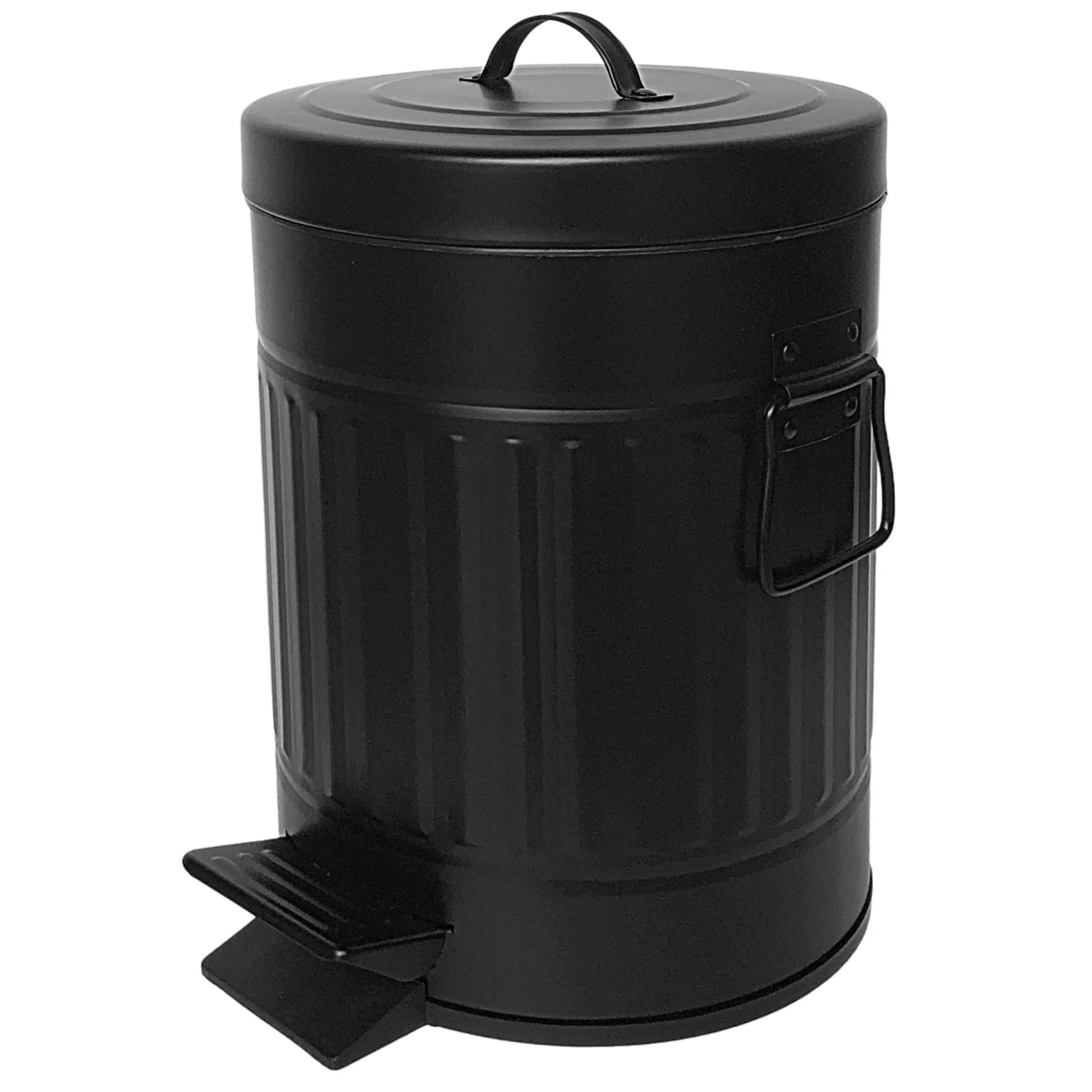 Rustic Matte Black Bathroom Trash Can with Lid - 5L/1.3 Gal Pet Proof Small Wastebasket for Farmhouse, Vintage Kitchen & Bathroom Decor - Perfect for Powder Rooms, Guest Baths & Rustic Home Styling