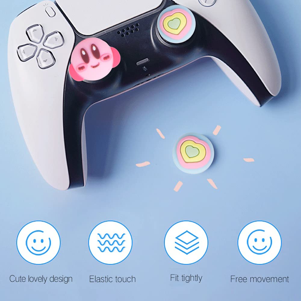 PERFECTSIGHT Cute Thumb Grip Caps for PS5, PS4, Xbox Series X/S, Xbox One & Switch PRO Controller - 4PCS Soft Rubber 3D Analog Thumbstick Covers with Heart Design - Improve Gaming Comfort & Grip for Long Play Sessions