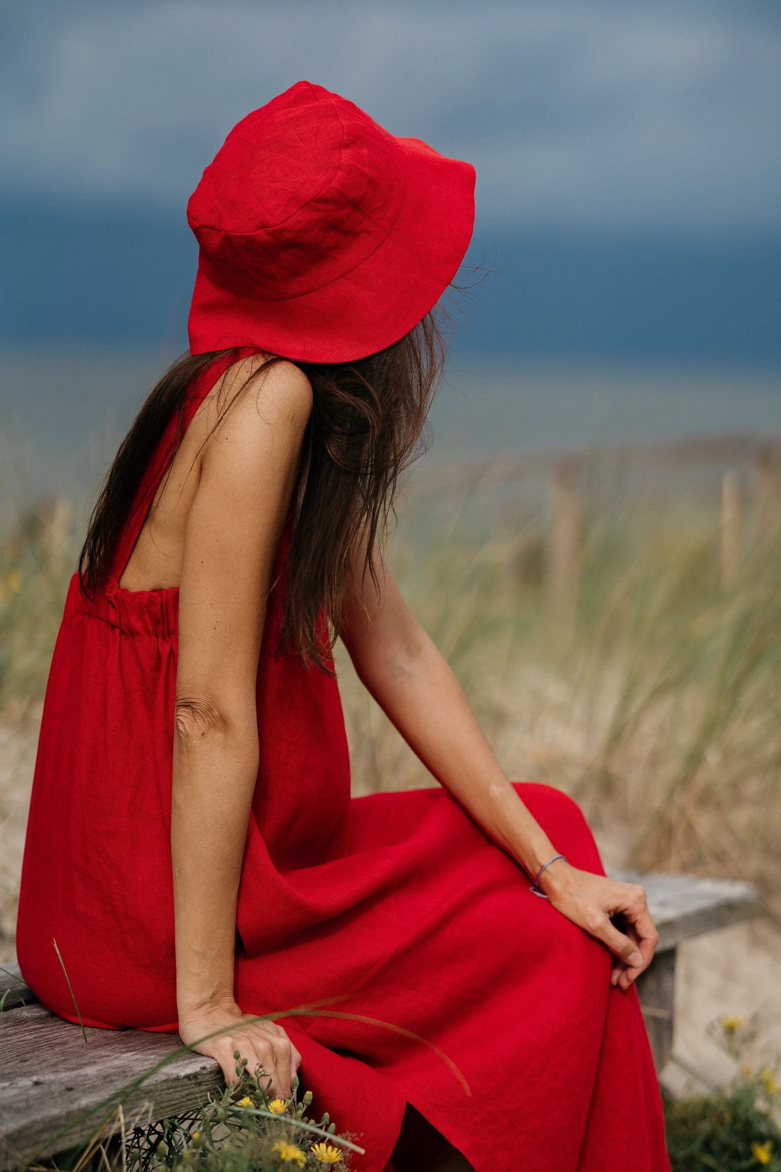 Red Linen Bucket Hat for Women & Men - Summer Sun Protection, Beach, Outdoor Activities
