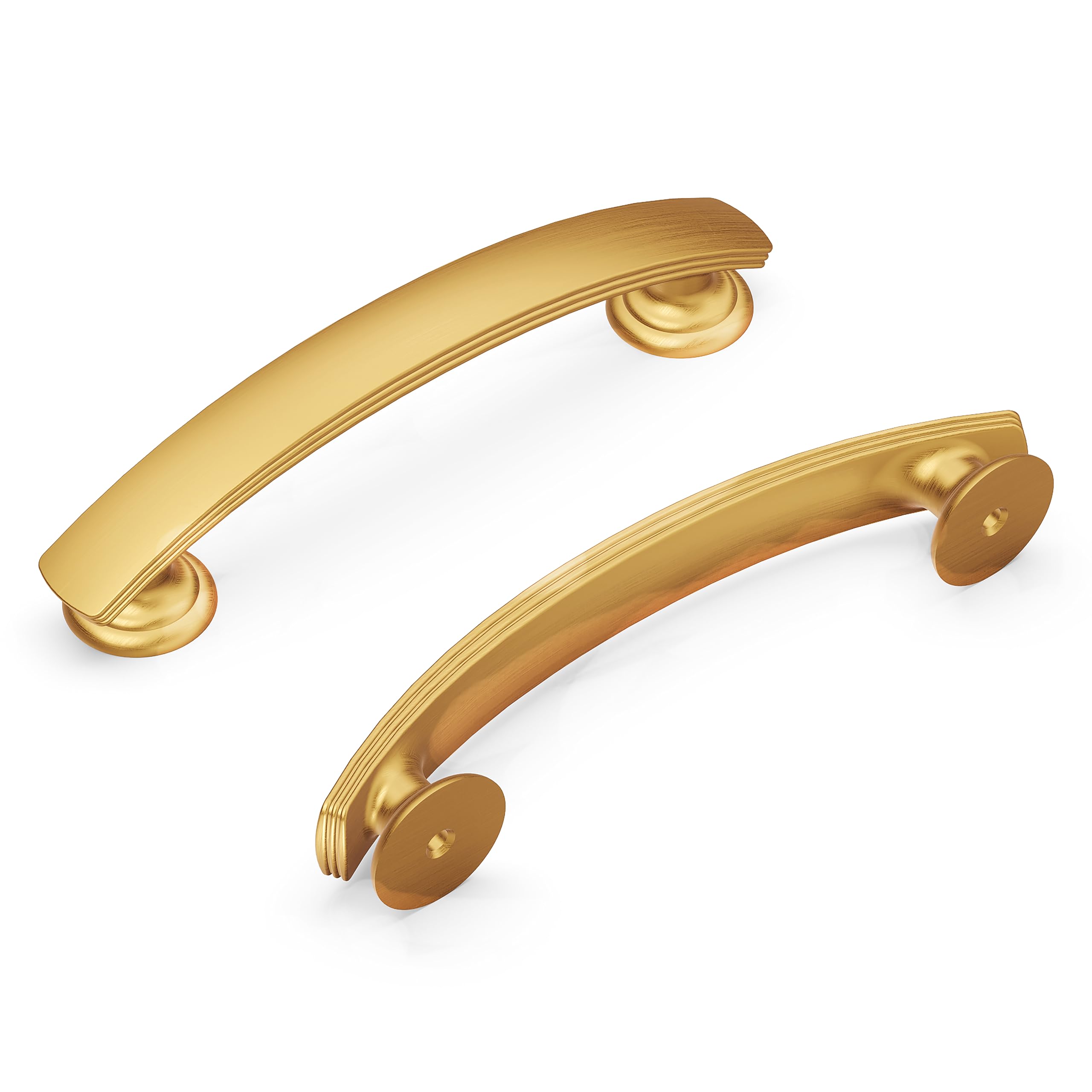 10 Pack Hickory Solid Core Kitchen Cabinet Pulls - Brushed Golden Brass, 3-3/4