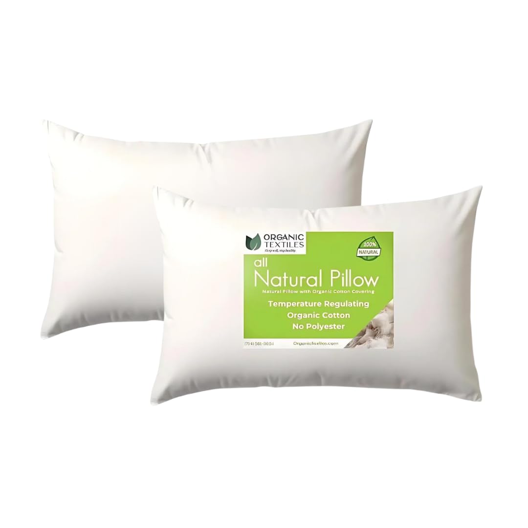 GOTS Certified 100% Organic Cotton Pillows with Removable Cover - Queen Size 2-Pack for Neck Pain Relief & Head Support - Ideal for Side, Back & Stomach Sleepers | Perfect for Eco-Friendly Bedrooms & Allergy Sufferers