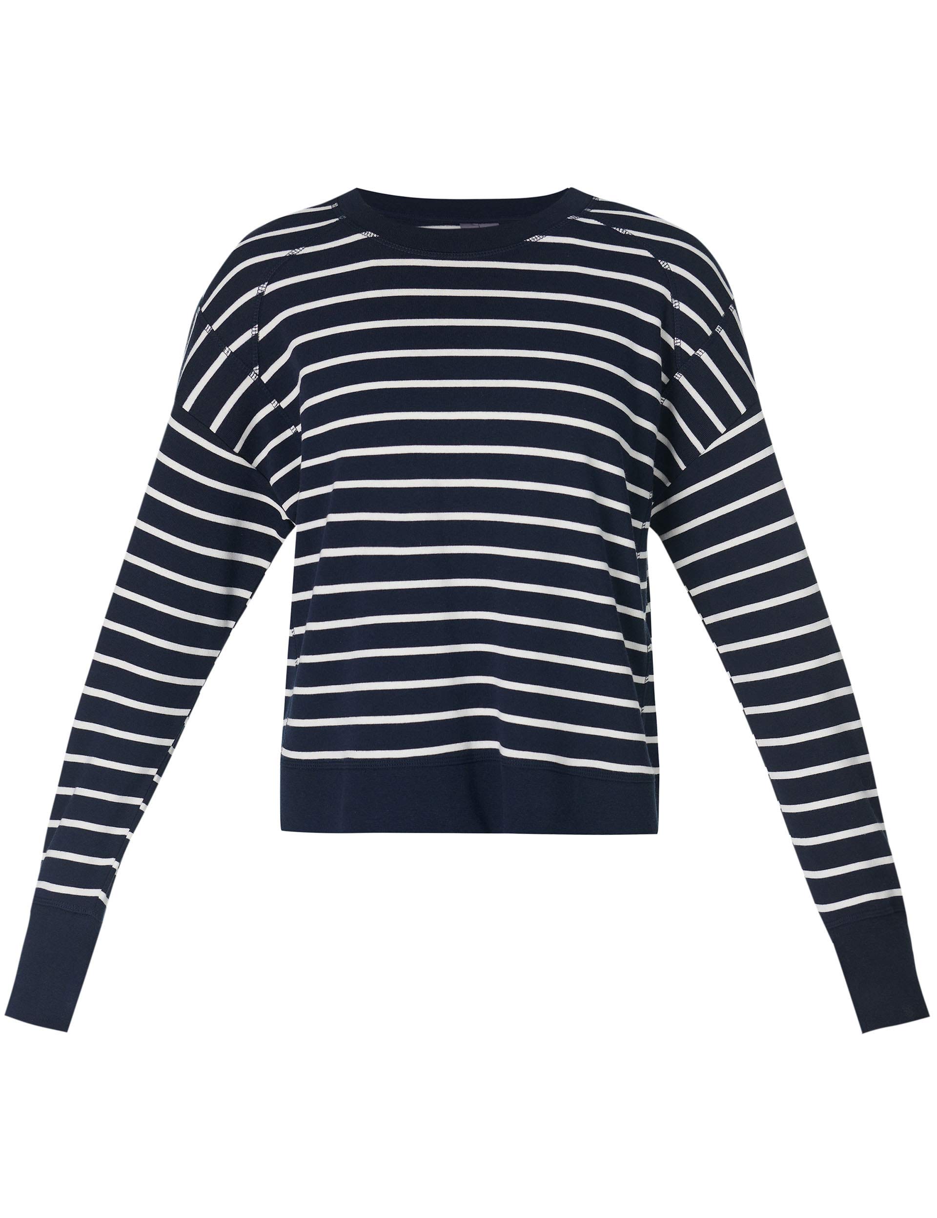After School Crop Sweatshirt for Women - Navy & White Striped Pullover - Casual Wear for College, Gym, and Street Style
