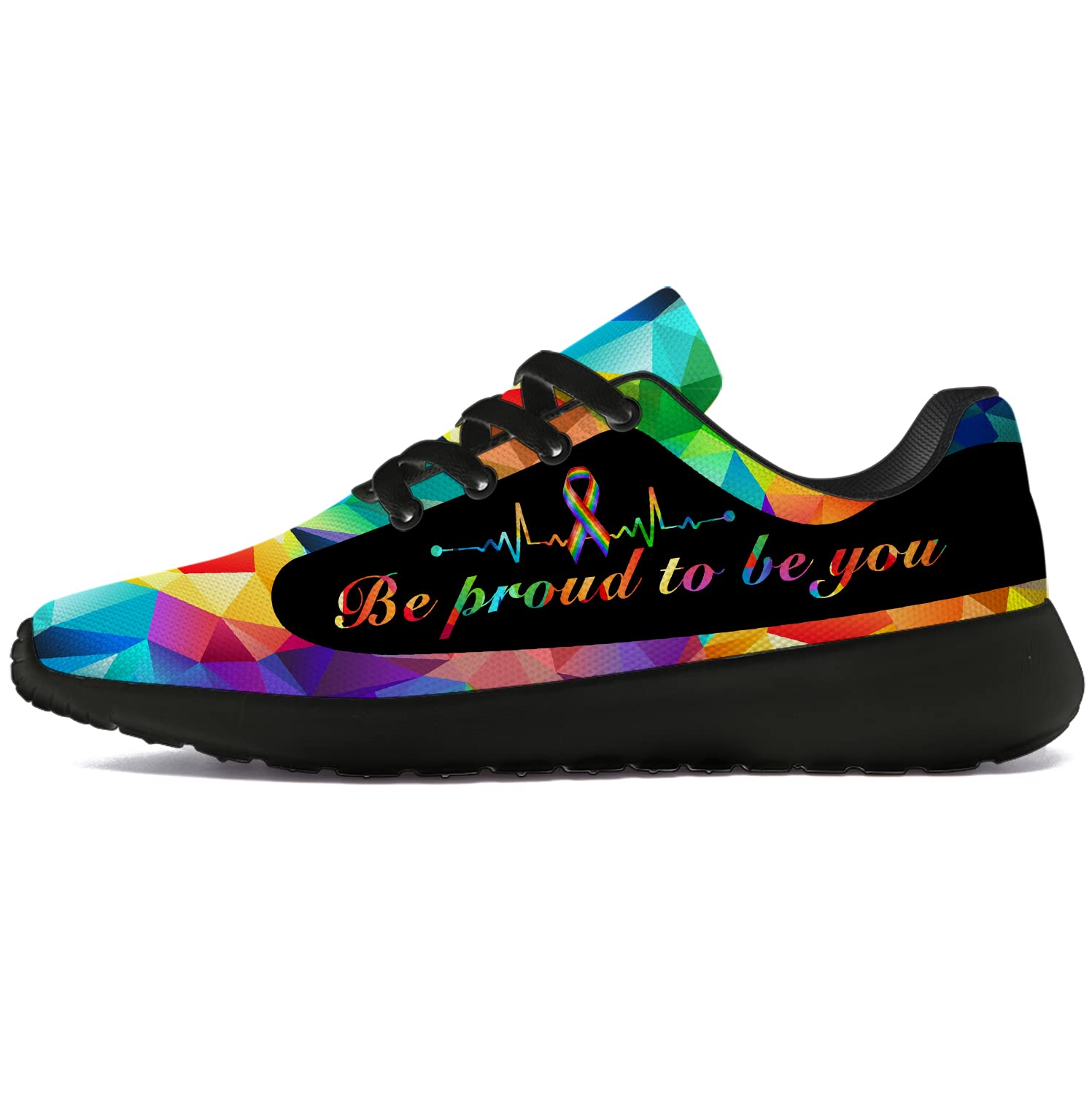 Unisex Pride Running & Walking Shoes - LGBT Rainbow Flag Sneakers for Men & Women (Size 7 Men/8.5 Women) - Perfect for Workouts, Pride Parades & Everyday Wear - Black