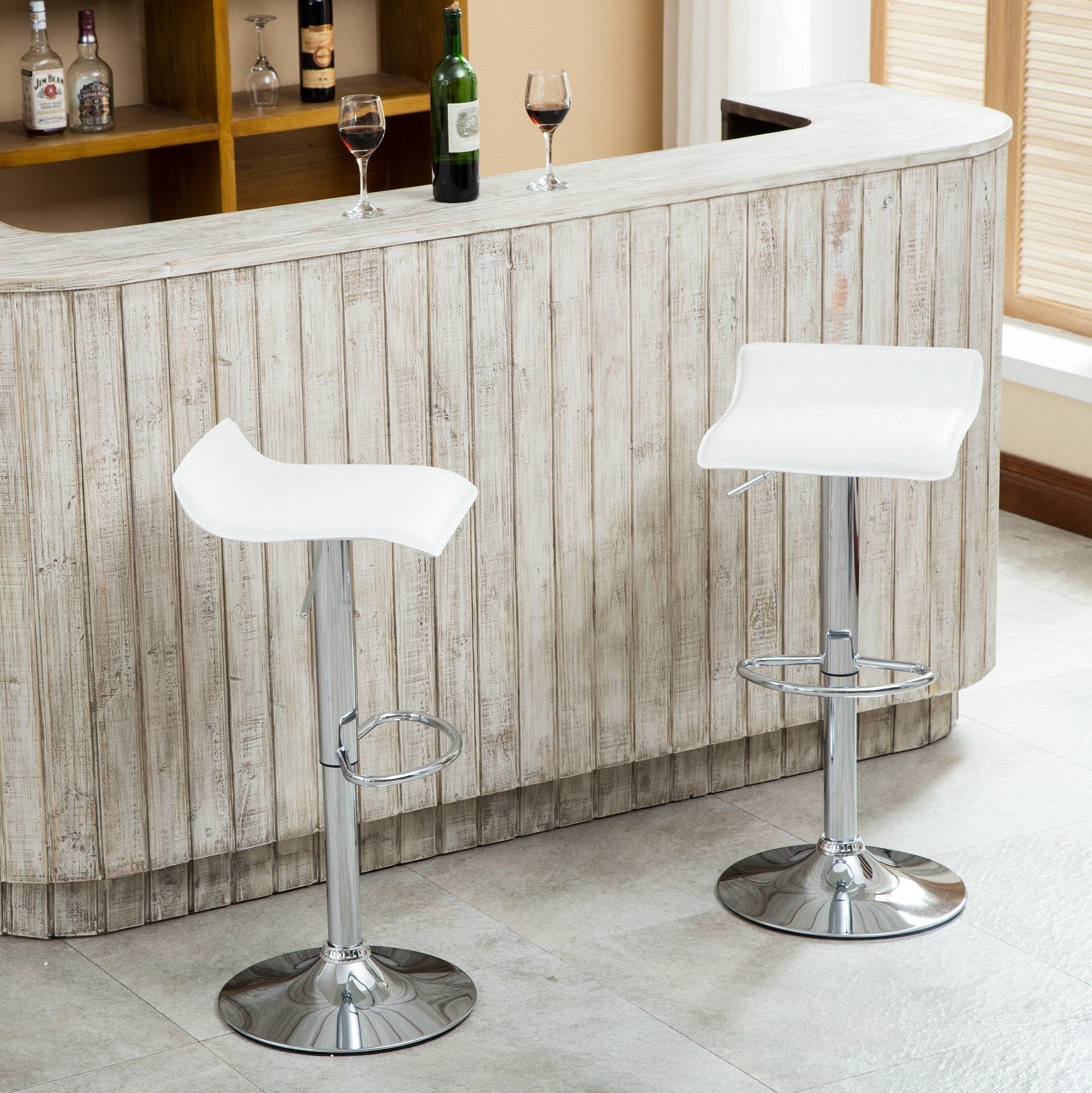 Modern Chrome Air Lift Adjustable Swivel Bar Stools with White PU Seat - Set of 2 for Kitchen Island, Breakfast Nook & Home Bar