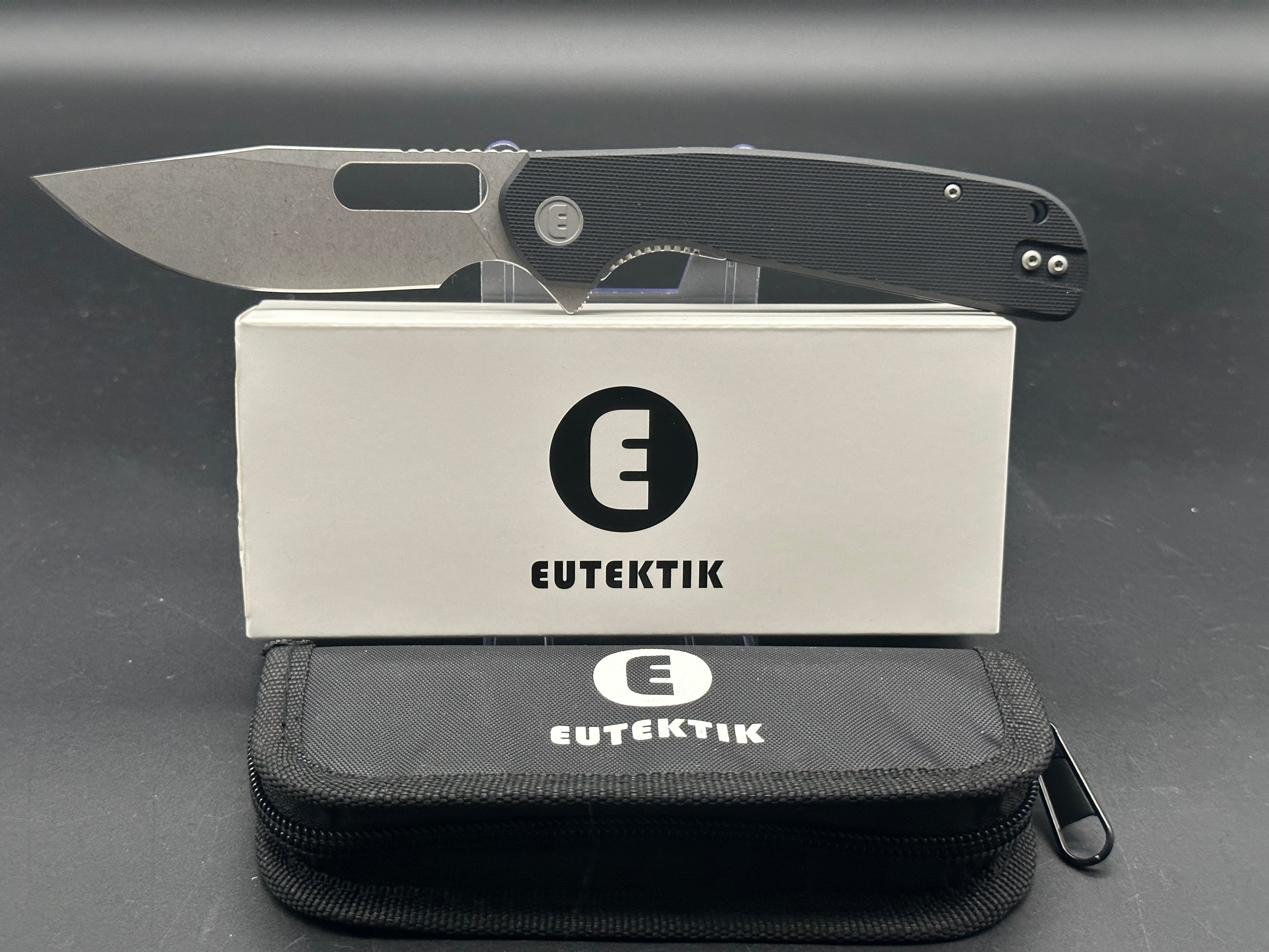 Eutektik Trinity Black G10 Folding Knife - New in Box with LTK Koozie, Patch & Sticker - Premium EDC Pocket Knife for Outdoor Camping, Hiking and Survival Gear