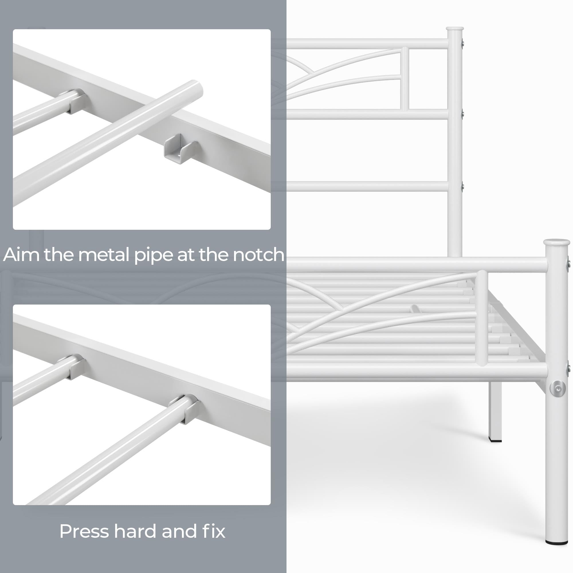 Yaheetech 3ft Single Metal Bed Frame with Slatted Base & Cloud-Design Headboard, Sturdy White Platform Bed with Underbed Storage - Perfect for Small Bedrooms, Guest Rooms & Dormitories