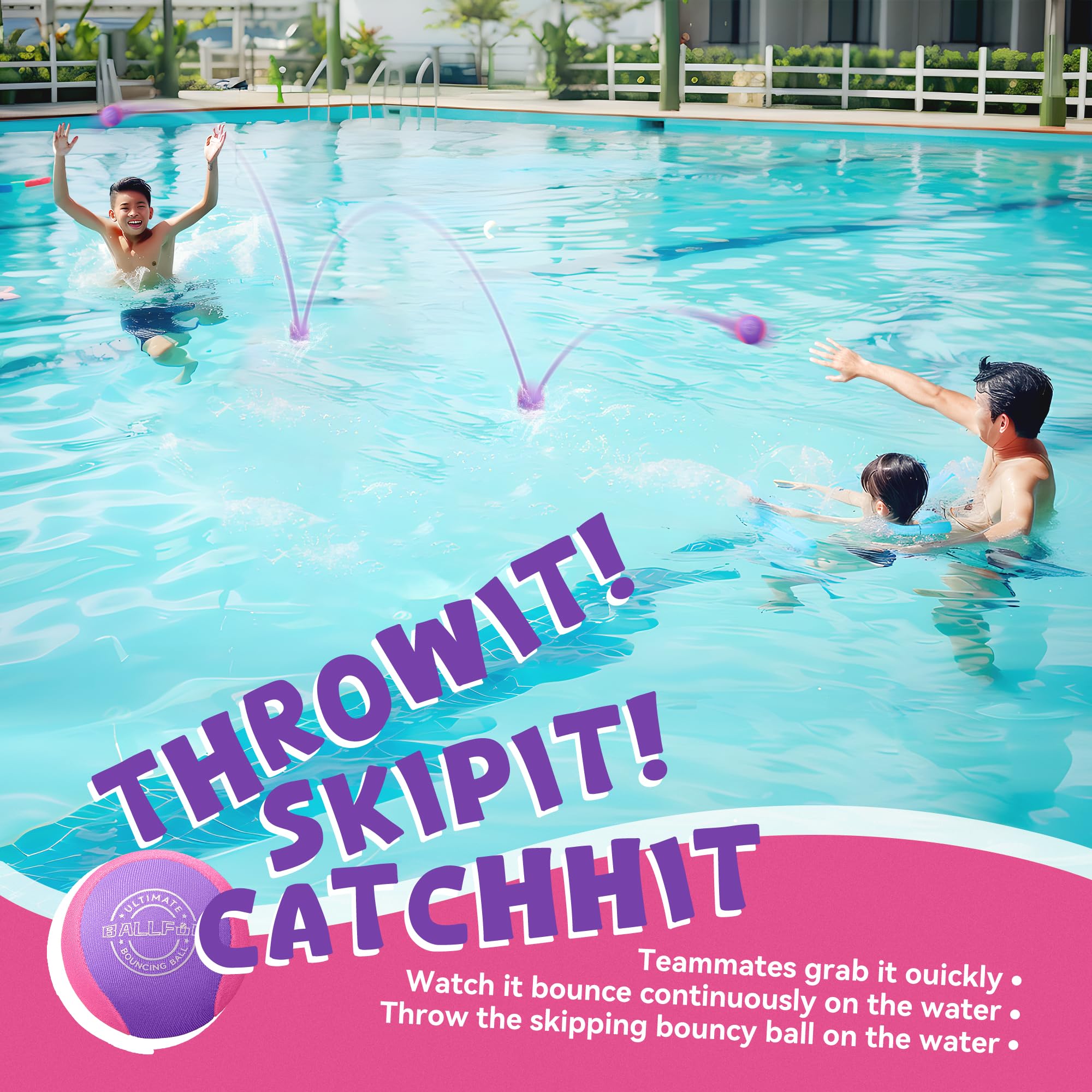 Skip Balls for Water - Fun Water Skipping Balls for Pool, Lake & Beach | Durable Pool Toys for Adults & Kids | Perfect Water Games for Family & Friends | Great for Swimming, Backyard Parties & Summer Outdoor Activities