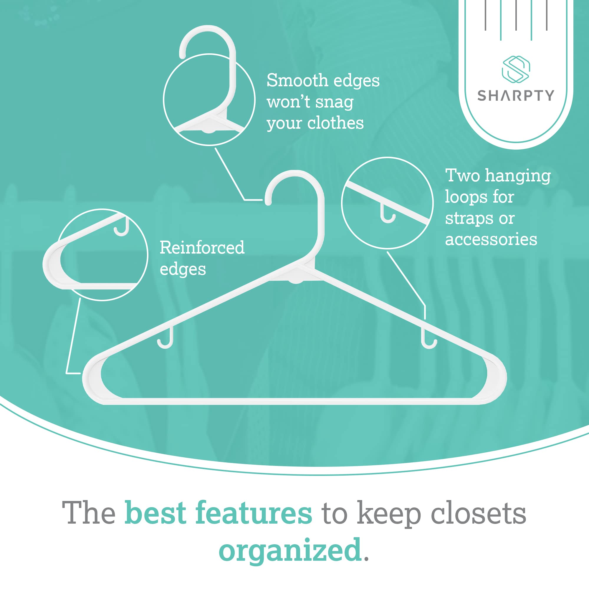 Sharpty 20-Pack Heavy Duty Plastic Clothes Hangers - Durable Space-Saving Hangers for Coats, Shirts & Clothing - White Closet Organizers for Everyday Use, Wardrobe Essentials & Home Storage Solutions