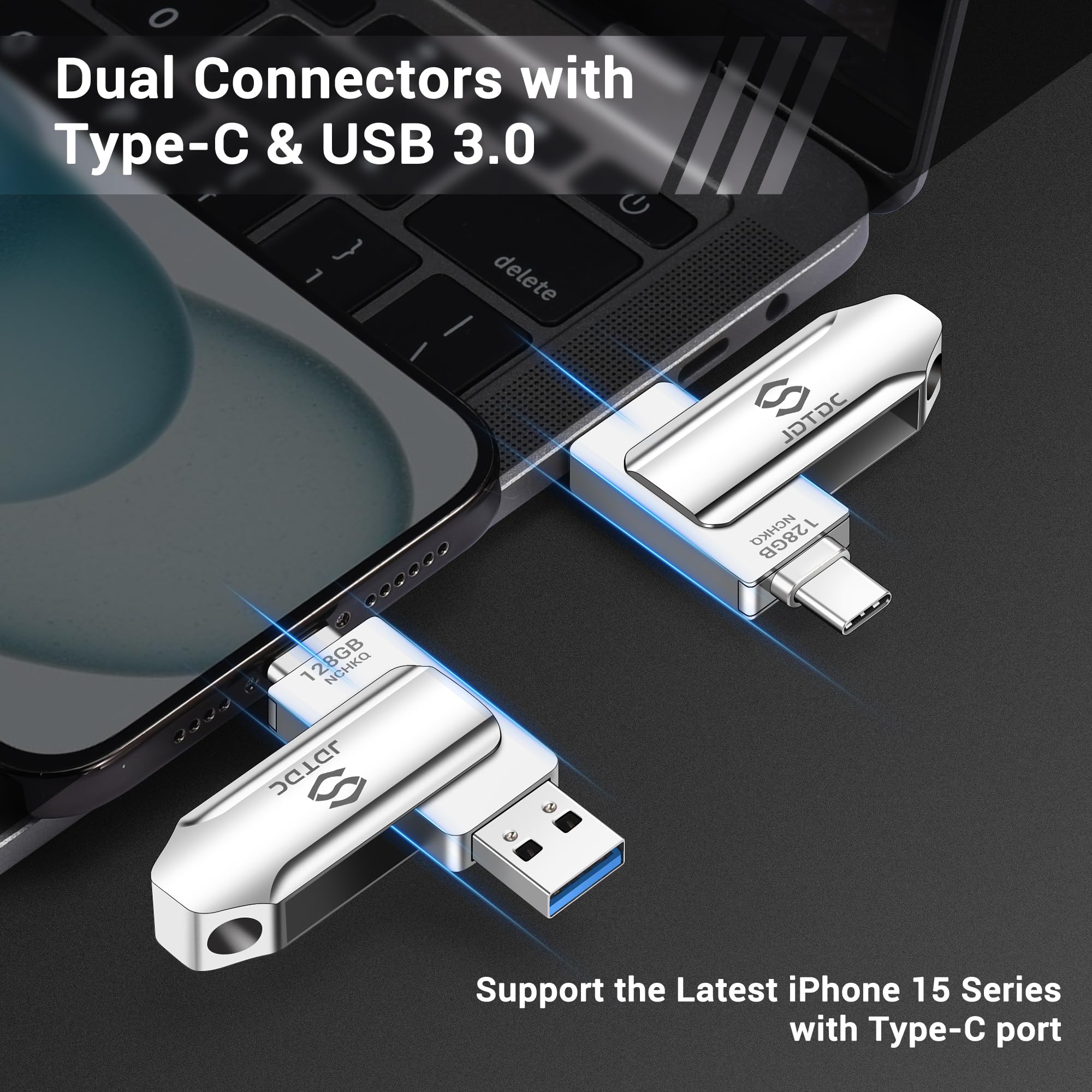 128GB Photo Stick for iPhone 15/16, USB Flash Drive with Lightning & USB-C Ports, External Memory Storage for iPhone iPad Android - Perfect for Photo Backup, File Transfer and Extra Storage on the Go