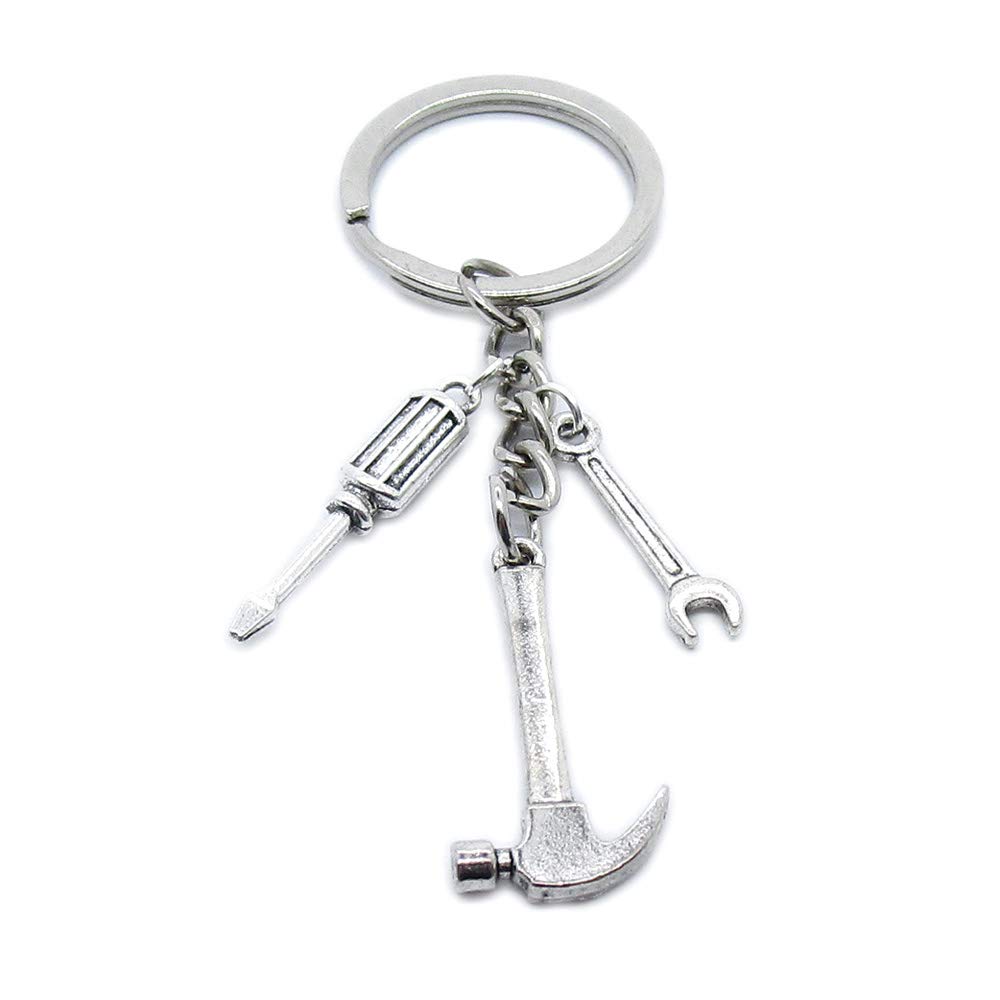 100 Pieces Bulk Keyring Keychain Set - Durable Jewelry Clasps with Hammer, Wrench & Screwdriver Charms (BT4467) - Perfect for DIY Crafts, Key Organization & Gift Giving