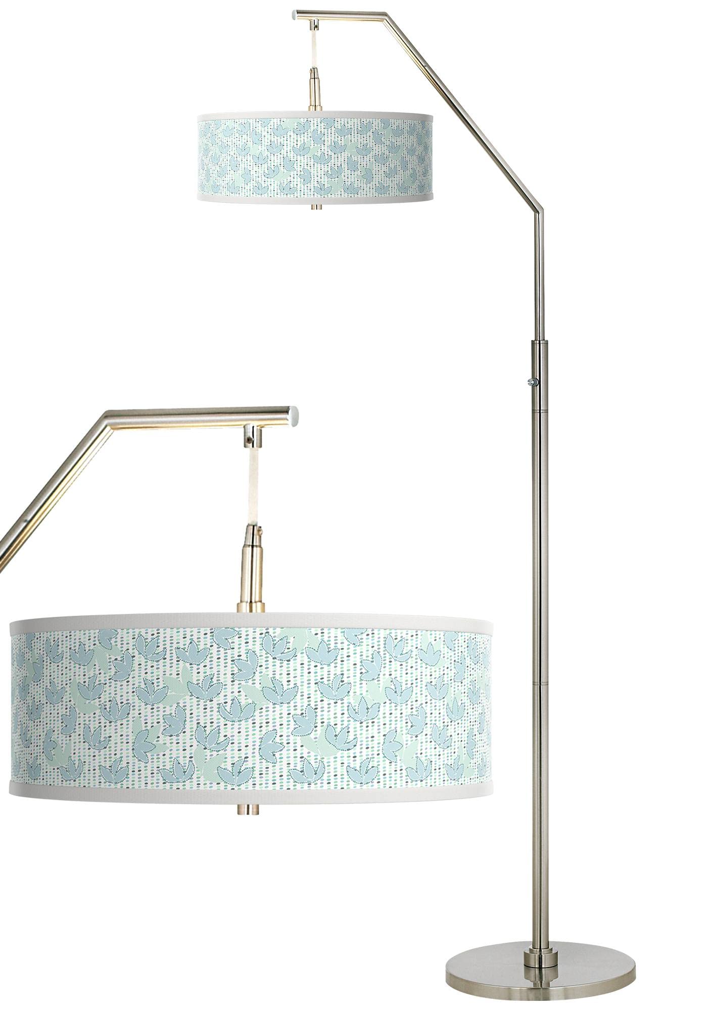 Modern Spring Giclee Print Shade Arc Floor Lamp - Adjustable Reading Light for Living Room, Bedroom & Office Decor