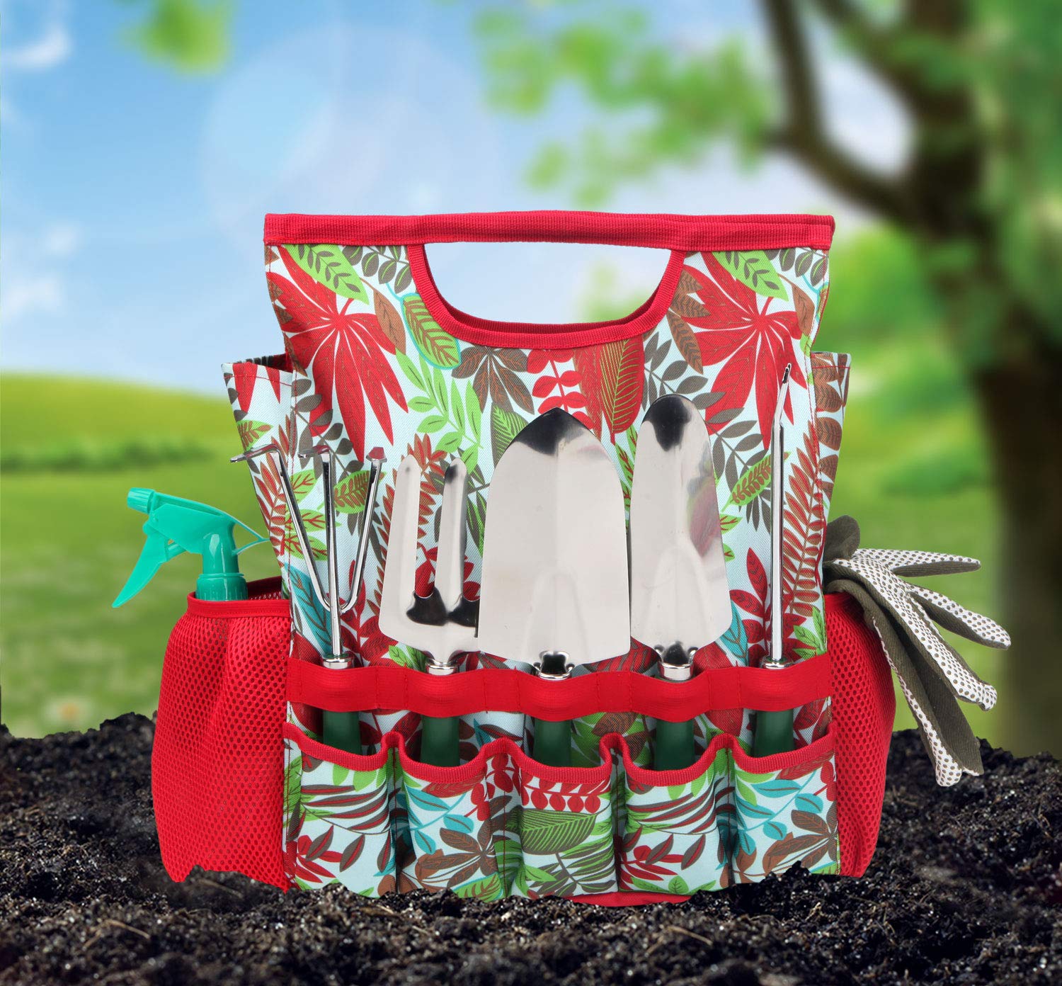 9-Piece Garden Tools Set with Gloves & Tote Bag - Durable Gardening Hand Tools Kit for Planting, Weeding, Pruning - Perfect for Home Garden, Yard Work, and Outdoor Landscaping