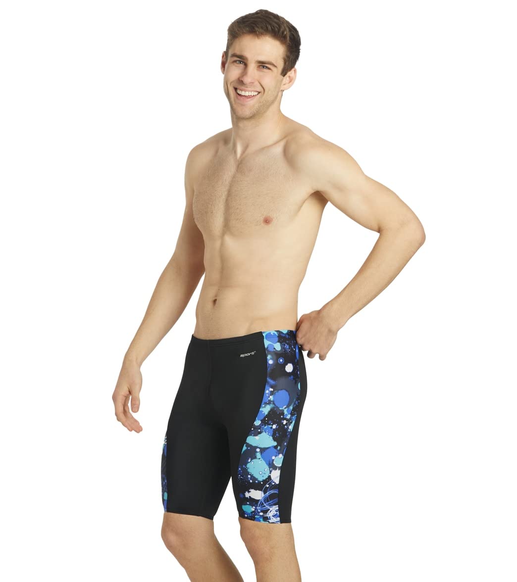 Sporti Paint Splatter Piped Splice Jammer Swimsuit - High Performance Competitive Swimwear for Men & Boys - Perfect for Lap Swimming, Training & Water Sports