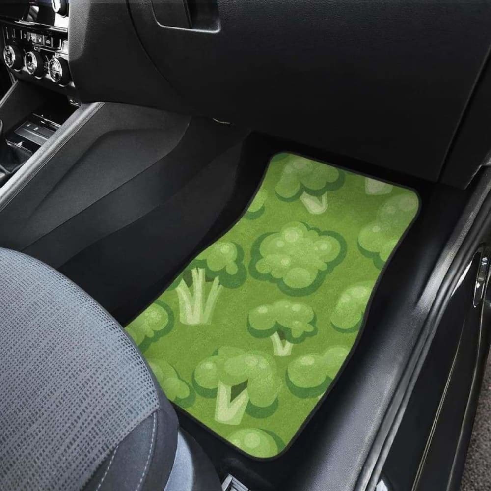 Broccoli Print Car Mats with Green Background - Front & Back Set for Cars, SUVs, and Trucks - Waterproof & Non-Slip Floor Mats for Easy Cleaning and All-Season Protection