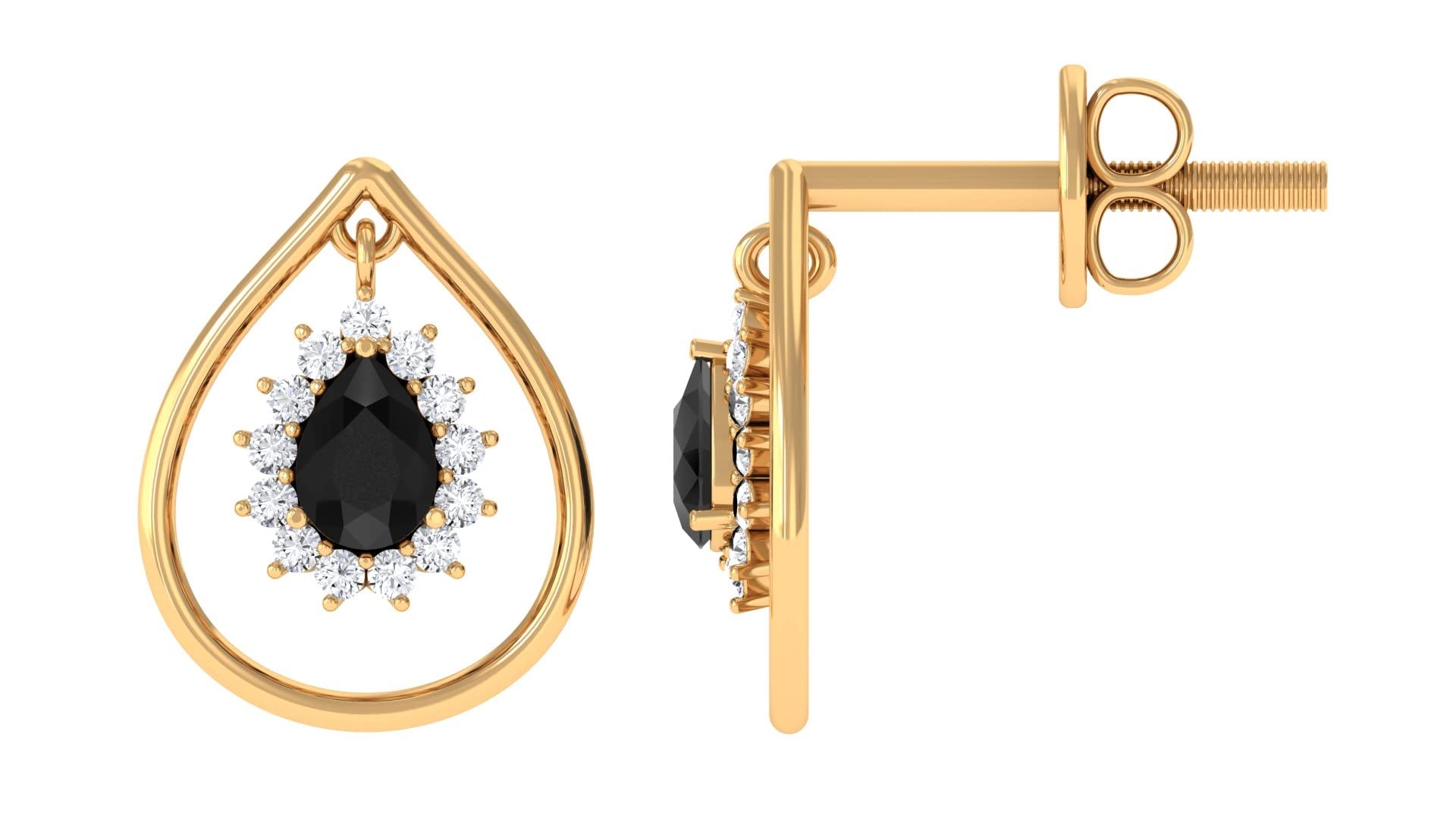 1/2 CT Black Onyx & Diamond Drop Earrings for Women - 14K Solid Gold Minimalist Teardrop Earrings - December Birthstone Jewelry Gift - Perfect for Parties, Weddings & Special Occasions