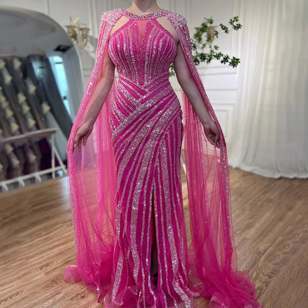 Elegant Yellow Crystal Evening Gown with Cape Sleeves - LA72085 for Prom, Gala & Formal Events