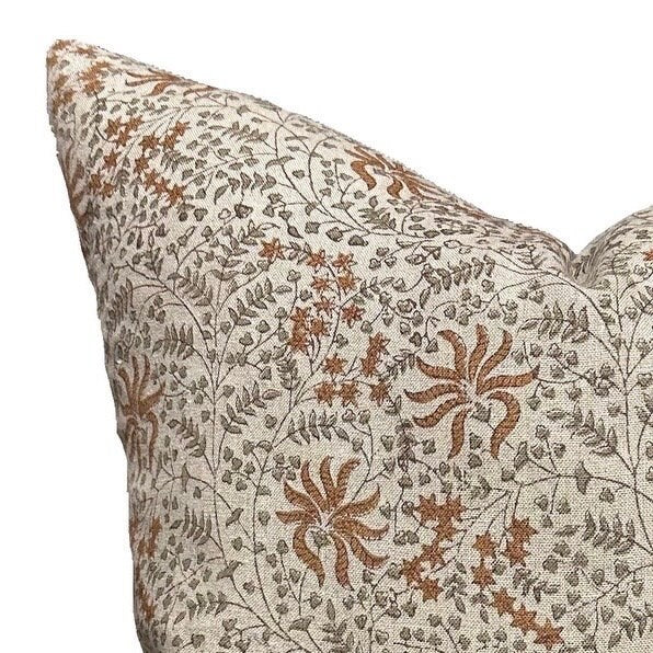 Designer Mosier Kishori Natural Ochre Olive Pillow Cover - Bohemian Home Decor for Living Room, Bedroom & Sofa