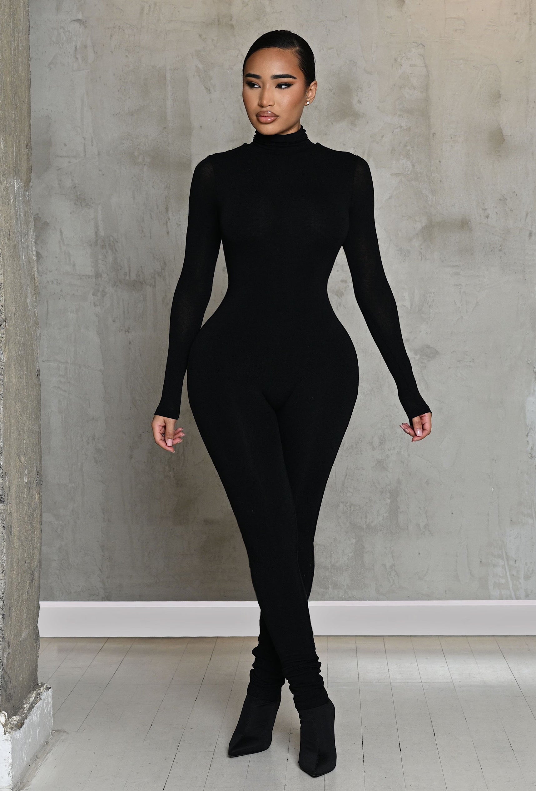Matte Basix Sculpted Turtle Neck Jumpsuit for Women - Slim Fit Black Bodysuit | Perfect for Office Wear, Night Out & Formal Events