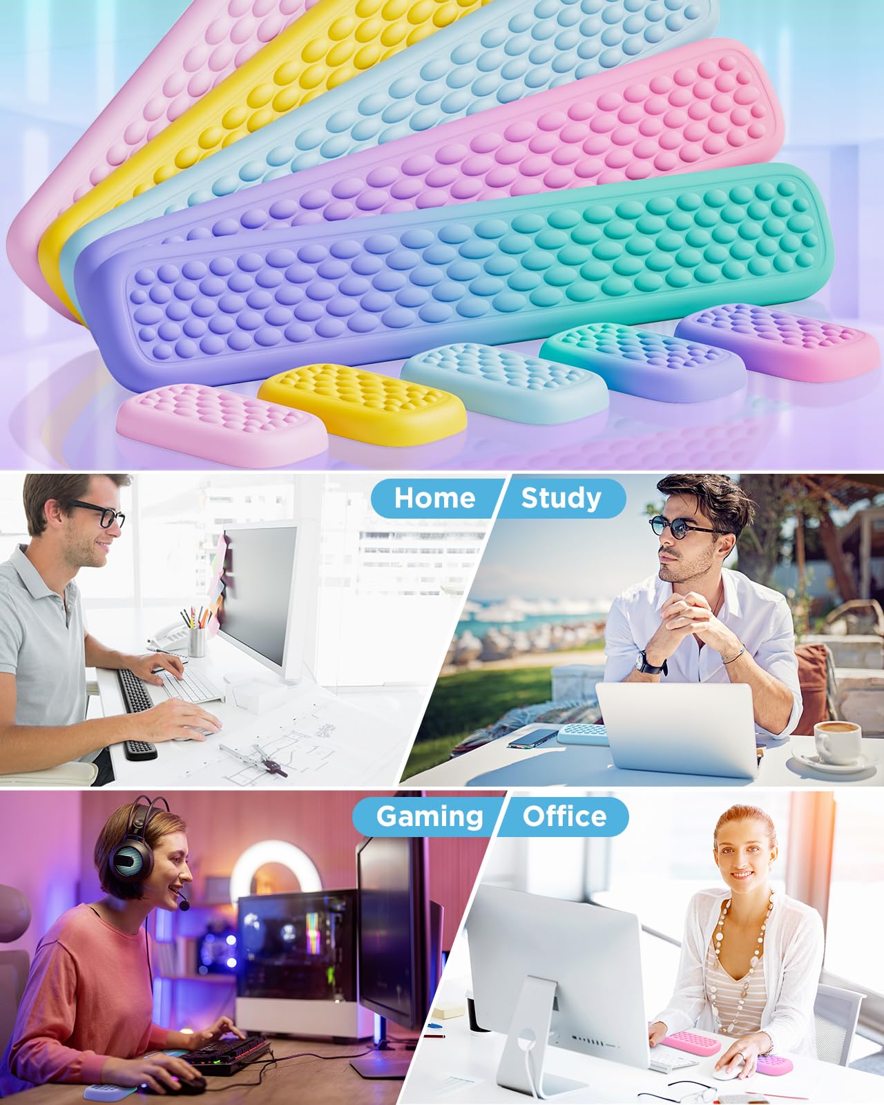 Lekvey Ergonomic Keyboard Wrist Rest - Memory Foam Support for Office & Gaming, Typing Pain Relief - Black