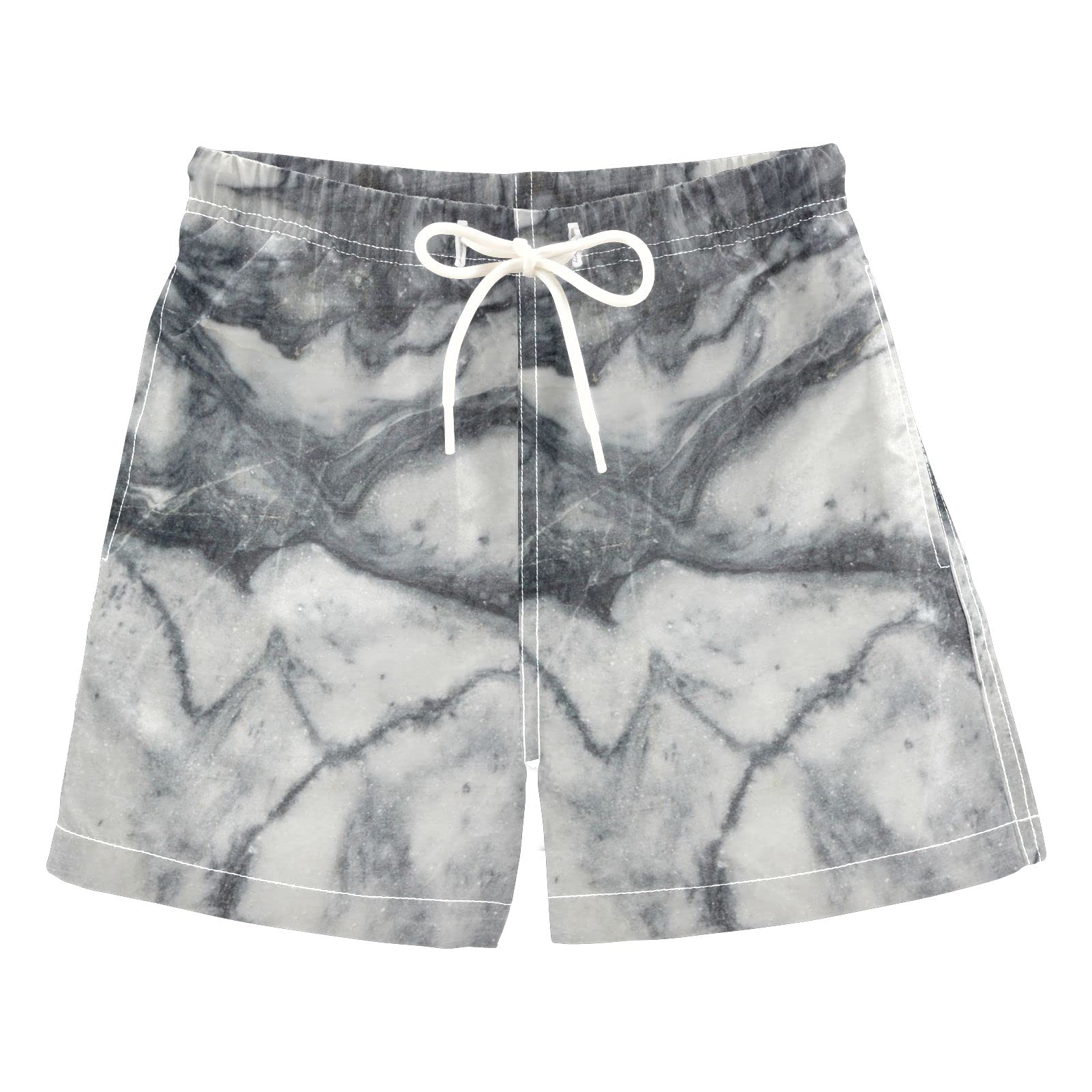 Black & White Marble Boys' Swim Trunks - Toddler Swimwear for Beach & Pool
