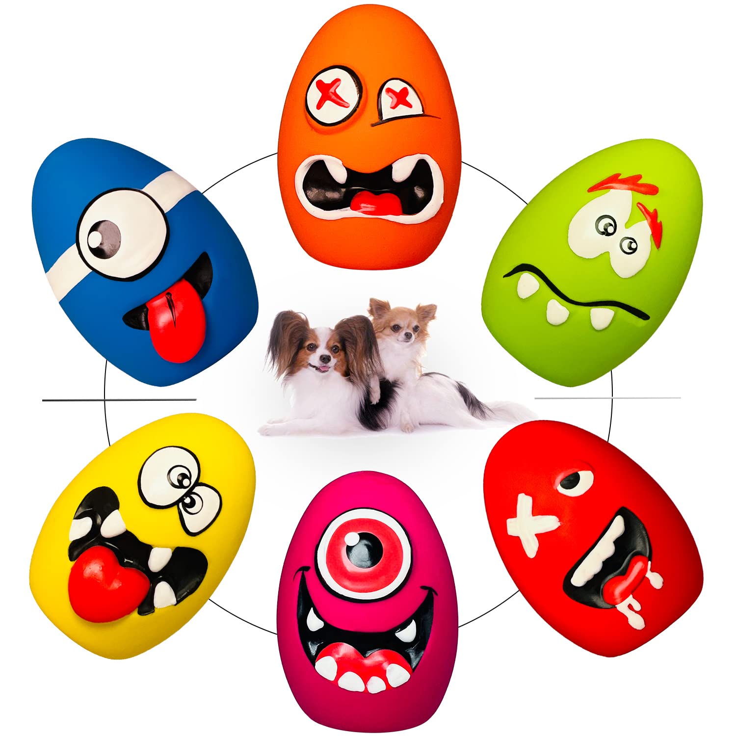 HOLYSTEED 6pcs Squeaky Dog Toys for Small Dogs - Soft Latex Chew Toys for Yorkie, Chihuahua, Poodle & Corgi - Fun Smile Ball & Egg Shaped Puppy Toys for Indoor Play & Training Rewards
