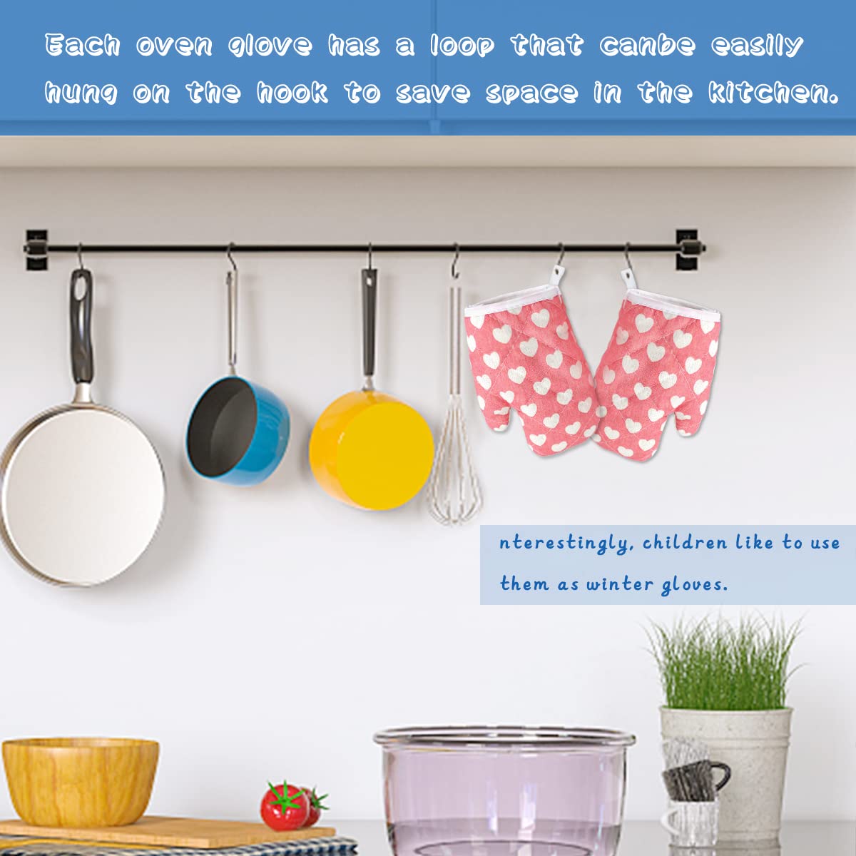 DOERDO 2 Pack Heat Resistant Kids Oven Mitts for Children Ages 4-12 (7