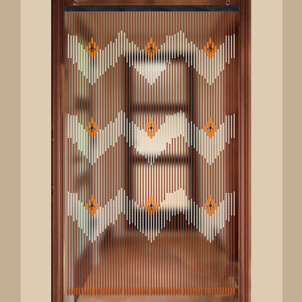 Natural Wood Beaded Door Curtain - 60 Strands Room Divider with Rod (90x195cm) | Boho Wall Decor for Bedrooms, Closets & Doorways | Perfect for Home, Office & Yoga Studio Spaces