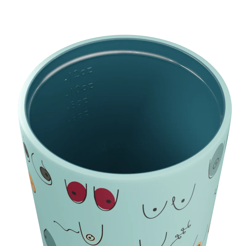 Fressko Reusable Ceramic Lined Coffee Cup 12oz - Limited Edition Boobie 2.0 - Eco-Friendly Travel Mug for Hot & Cold Drinks, Perfect for Office, Camping and Daily Commute