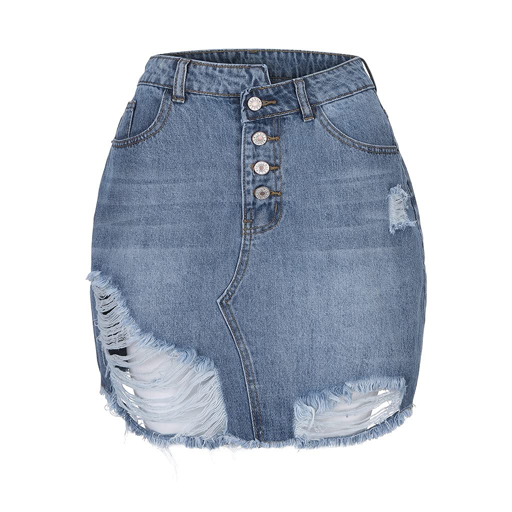 Women's High Waist Retro Denim Short Skirt - Summer Casual Blue Jeans Skirt with Pockets & Button Front (Medium, Blue) | Perfect for Beach Outings, Music Festivals & Casual Street Style