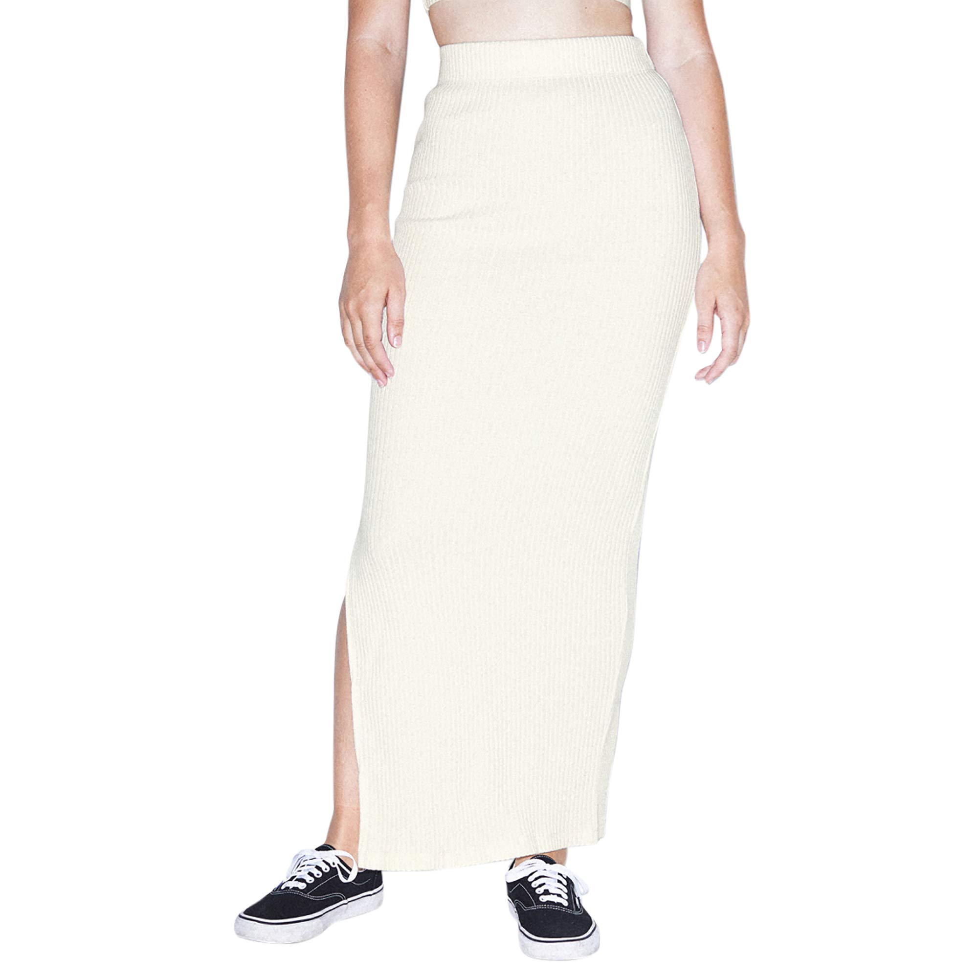 American Apparel Women's Thick Rib Maxi Skirt - Stretchy Comfortable Long Skirt for Casual Wear, Office & Date Night Outfits | Plus Size Options Available