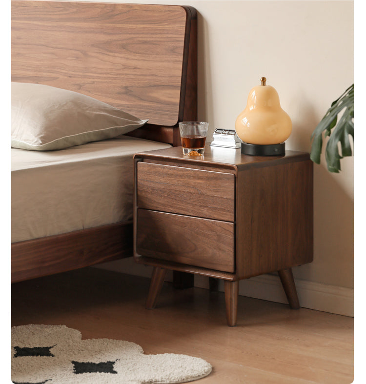 Solid Black Walnut Wood Classic Nightstand - Stylish Bedside Table for Bedroom, Living Room & Guest Room