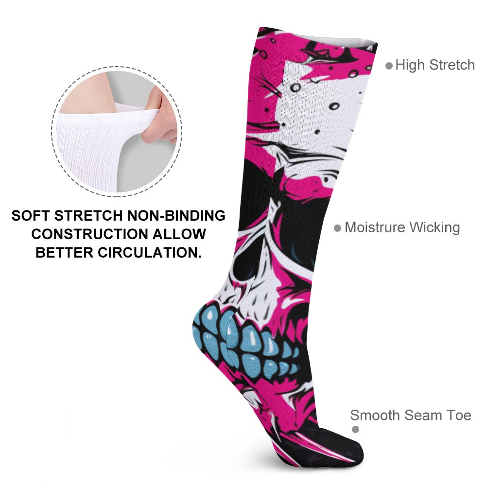Punk Pink Skull Fishnet Stockings - 5 Pack Breathable Gothic Thigh High Socks for Women - Perfect for Halloween, Cosplay, and Alternative Fashion Outfits