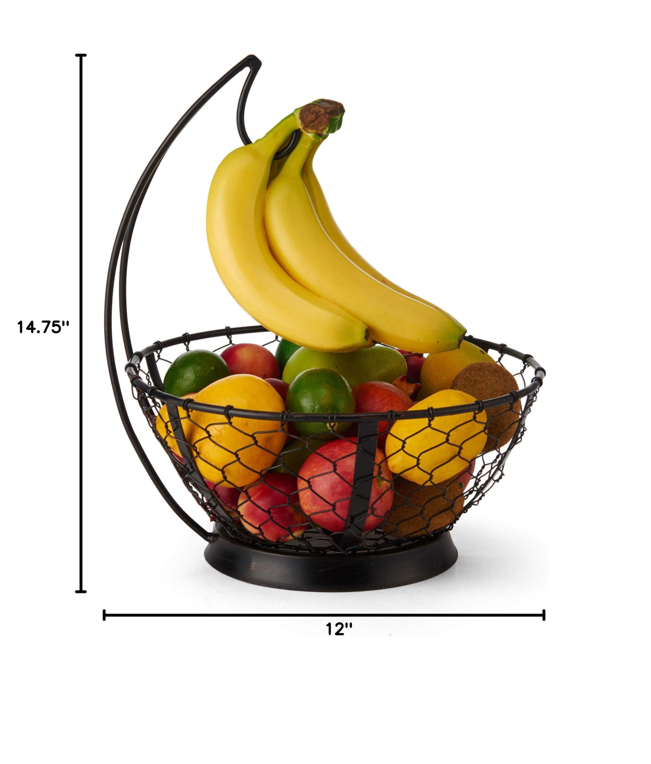 Premium Mikasa Gourmet Basics Black Wire Fruit Basket with Banana Hook - 14.75