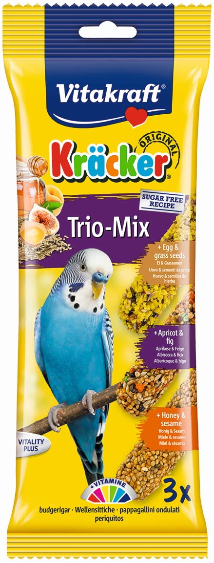 Vitakraft Trio Mixed Variety Pack - Budgie Kracker Hanging Bird Cage Seed Stick Treats (7 Pack, 6 Flavors) - Perfect for Parakeets, Cockatiels & Small Birds - Cage Enrichment & Foraging Fun