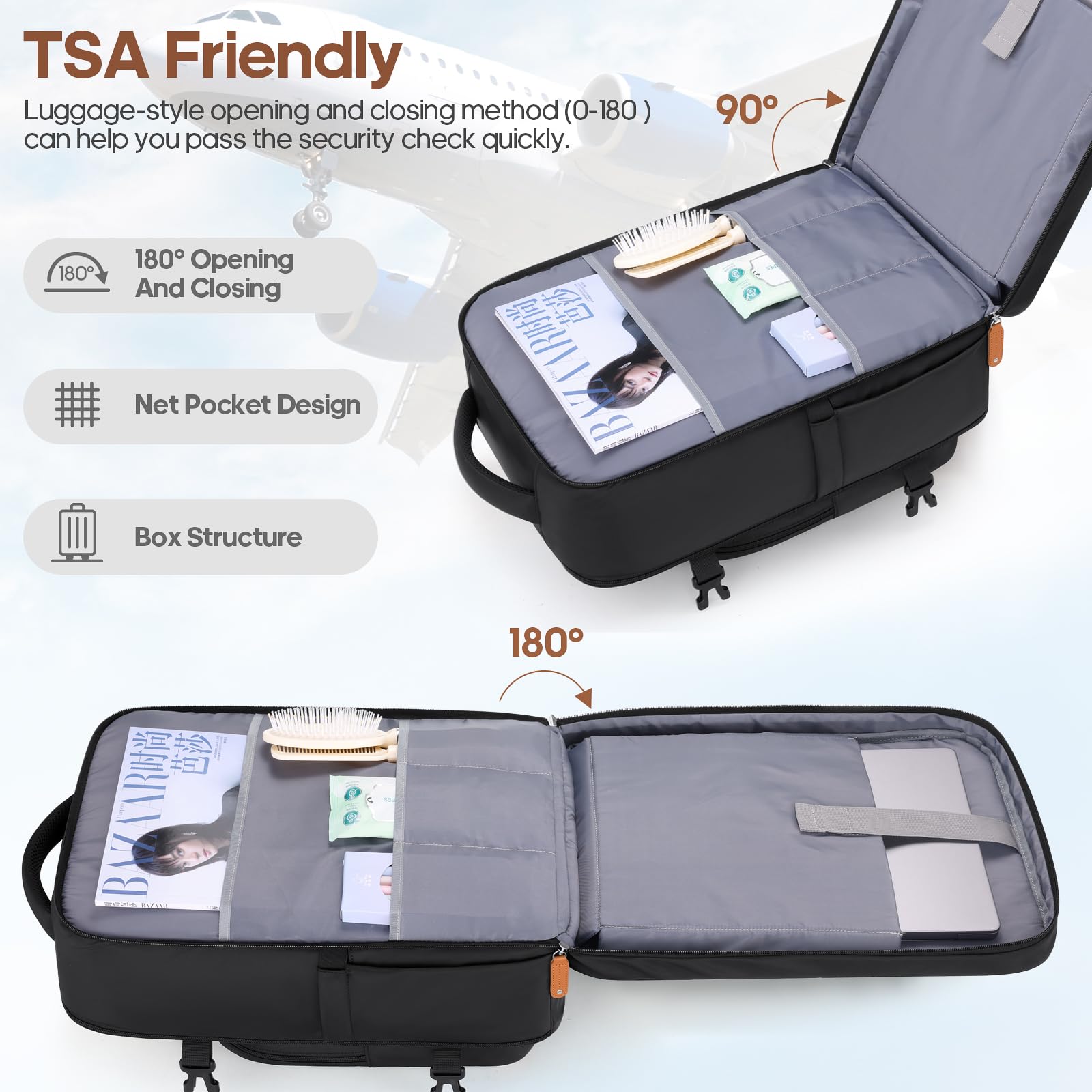 3-Piece Expandable Hardshell Luggage Set with Spinner Wheels & TSA Lock - 20in Carry-On Suitcase + Travel Backpack for Women | Perfect for Business Trips, Vacations & Air Travel