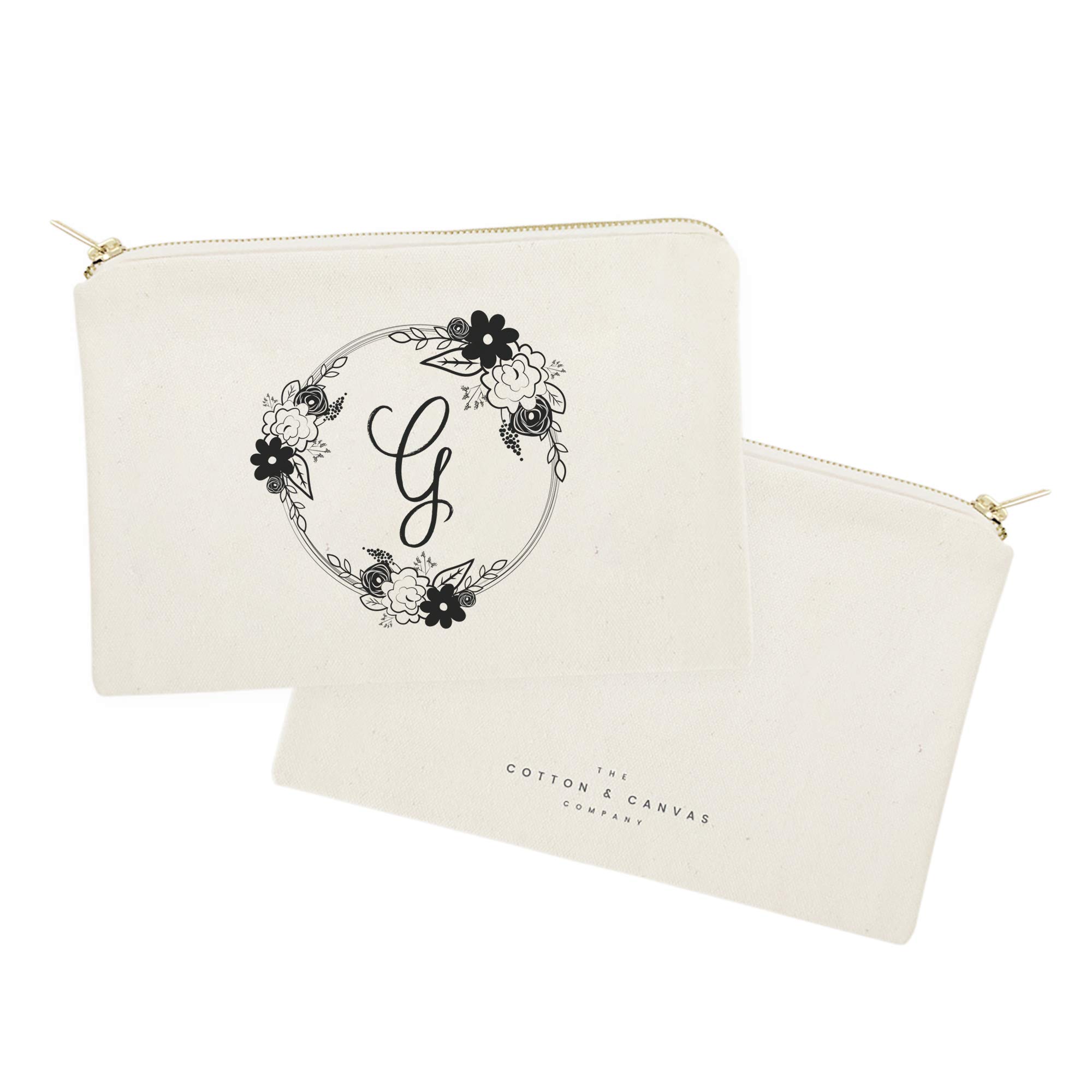 Personalized Monogram Floral Initial Cosmetic Bag - Cotton & Canvas Travel Makeup Pouch for Women | Perfect for Travel, Gym & Everyday Use