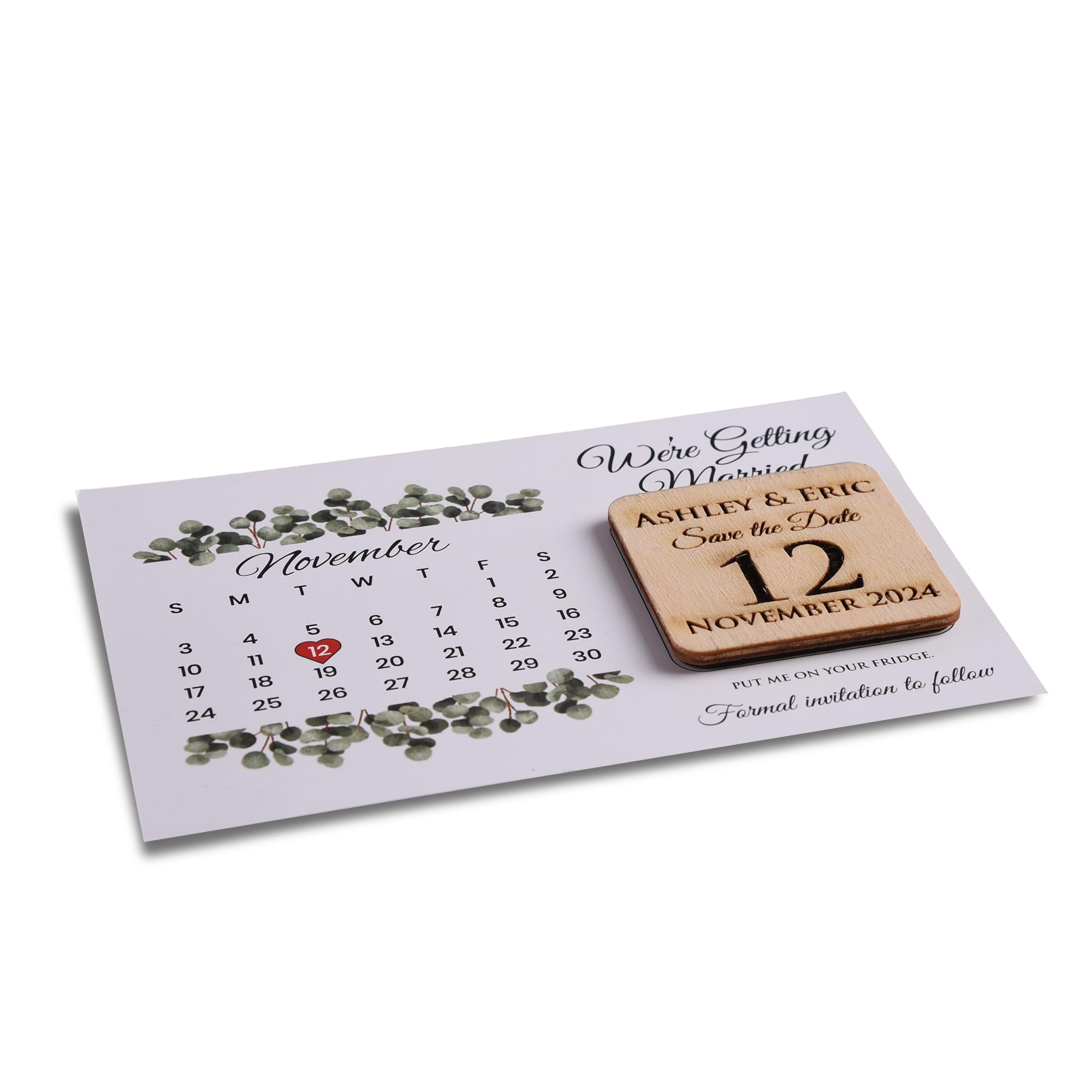 Customizable Save the Date Calendar Cards with Wooden Magnets | Personalized Wedding Favors Set | Includes Kraft Envelopes & Clear Labels | 5 Color Options | Perfect for Weddings, Anniversaries & Special Events