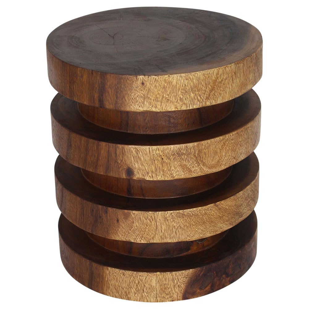 Haussmann® 18 Inch Walnut Wood Towering Rings Table - 20 Inch Height - Oil Finish - Perfect for Living Room, Dining Room, or Office Decor