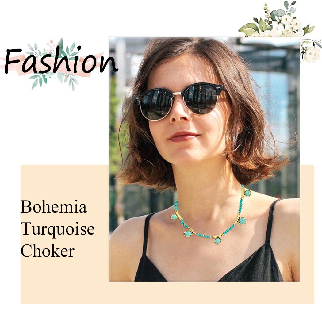 Boho Layered Necklace - Gold Adjustable Beach Necklace with Green Beads & Heart Pendant - Retro Jewelry for Women & Girls - Perfect for Summer Outfits, Vacations & Boho Fashion