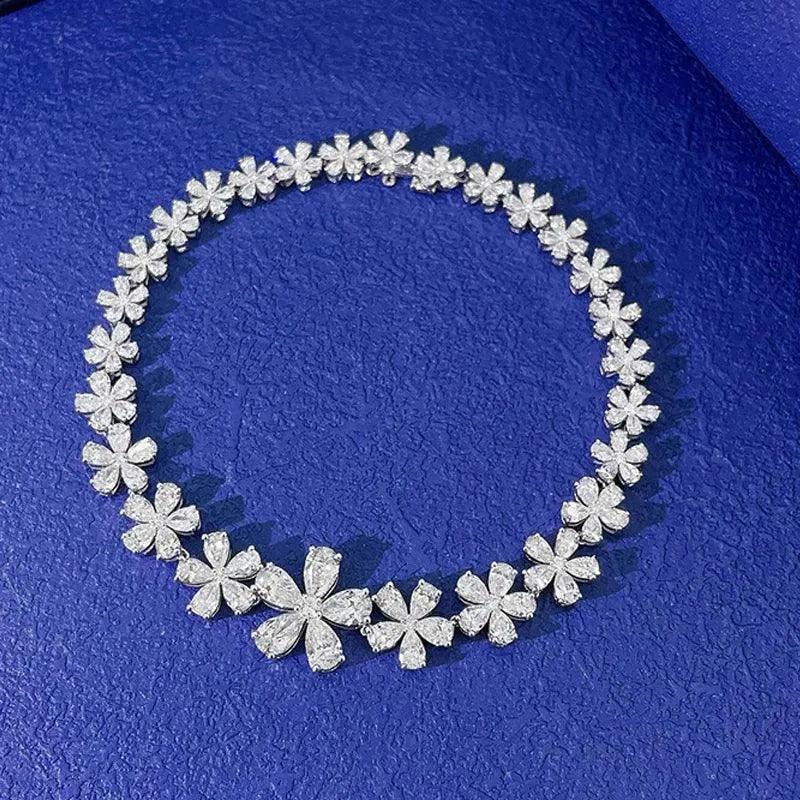 18K White Gold Diamond Bracelet for Women - Real Natural Diamonds, Romantic Flower Gradient Design, Luxury Jewelry Gift for Anniversary, Valentine's Day & Special Occasions
