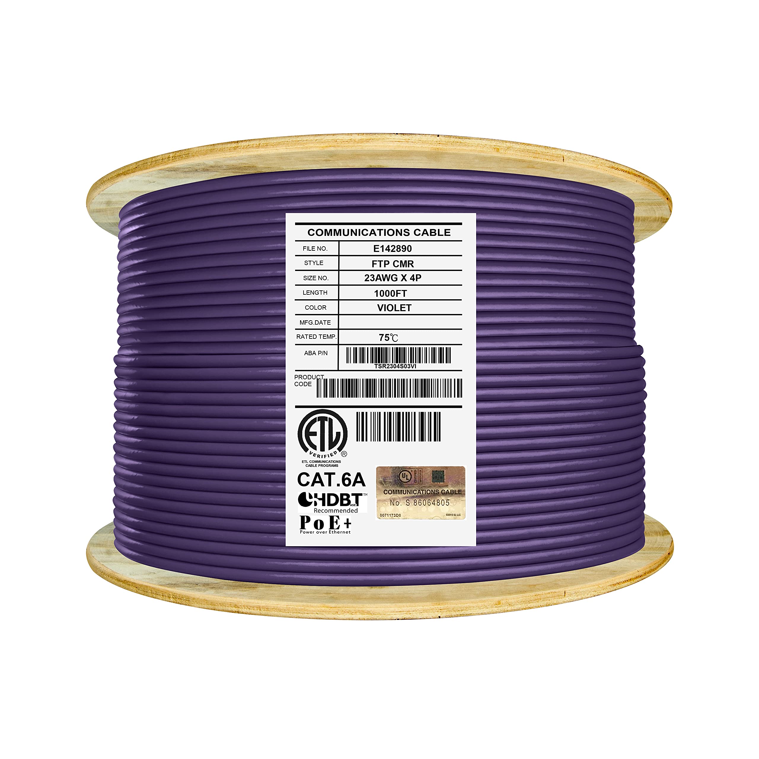 Premium Cat6A Shielded Riser (CMR) Ethernet Cable - 1000ft, 23AWG FTP Solid Bare Copper, 650MHz, 10Gbps Speed, UL Listed & TAA Compliant - Ideal for High-Performance Networking, Data Centers, and PoE++ Applications in Office & Commercial Buildings