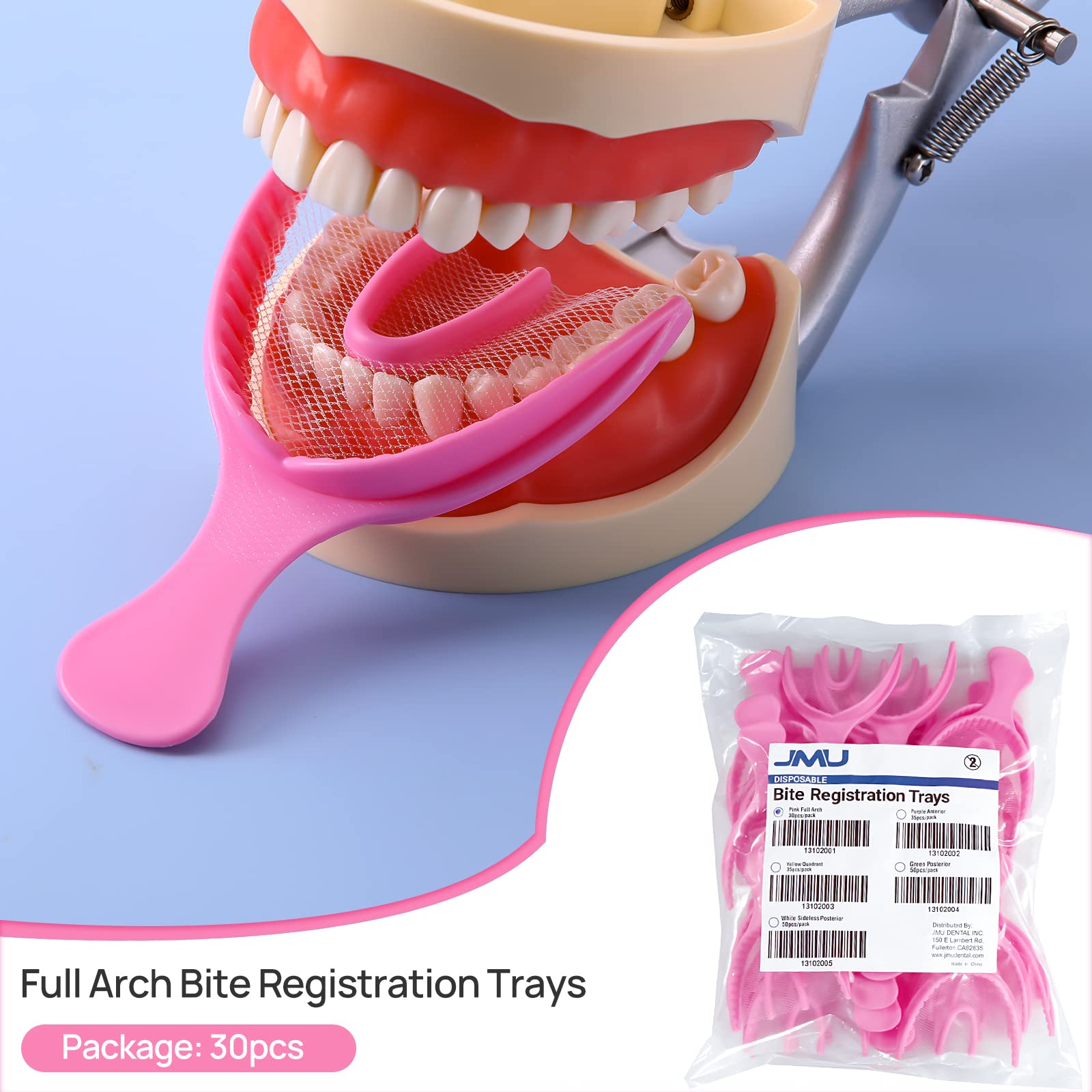 JMU Full Arch Bite Registration Trays 30 Pcs - Disposable Dental Impression Trays for Teeth Models (Pink) - Perfect for Dentists, Orthodontists & Dental Labs for Accurate Bite Registration & Impressions