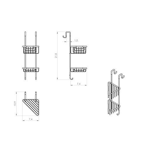 Gedy 5685 Chrome Double Shower Basket for Door Corner - Space Saving Bathroom Organizer for Shampoo, Soap & Toiletries (Perfect for Small Bathrooms & Apartment Showers)